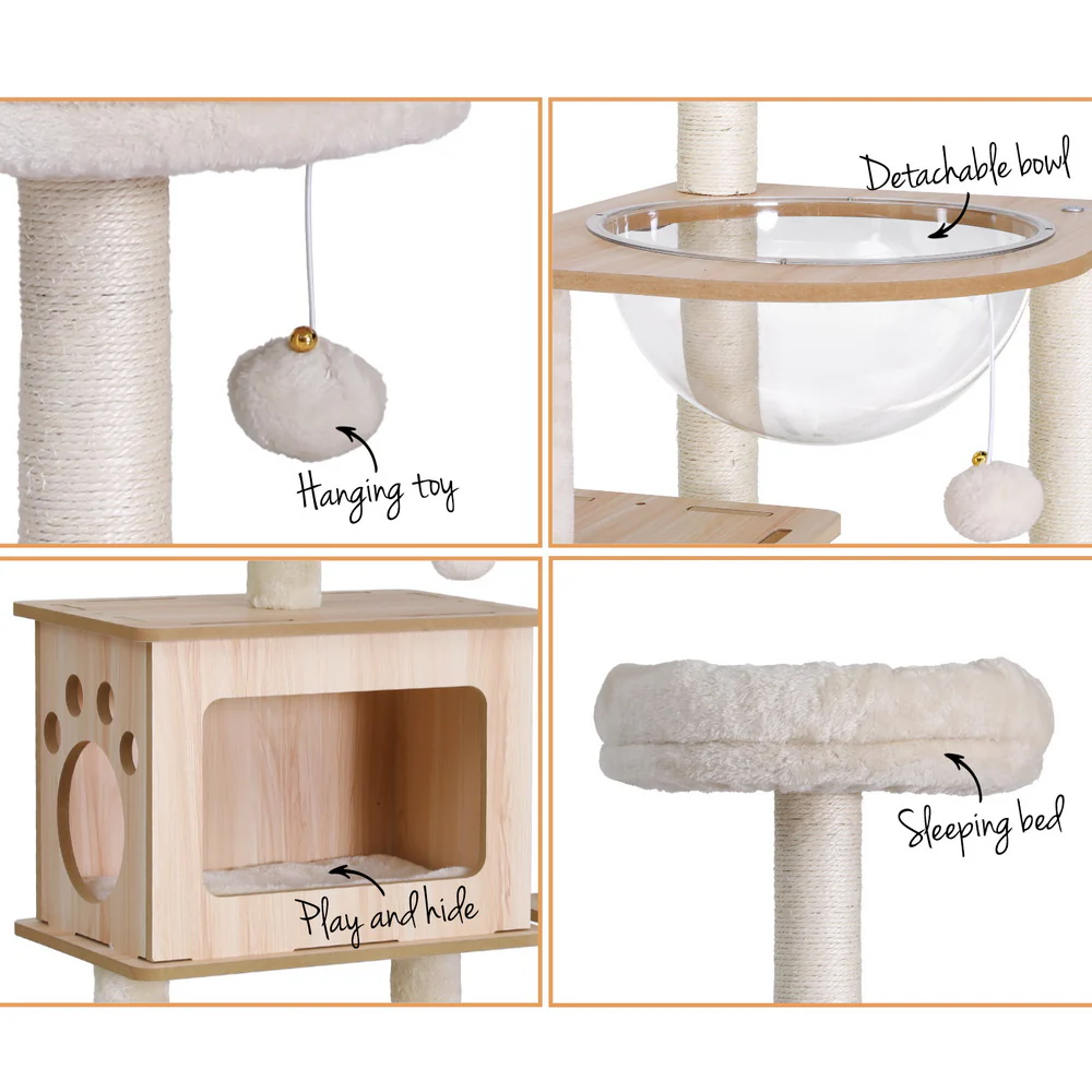 Cat Tree Tower Scratching Post Scratcher 142cm Wood Bed Condo House - Image 7