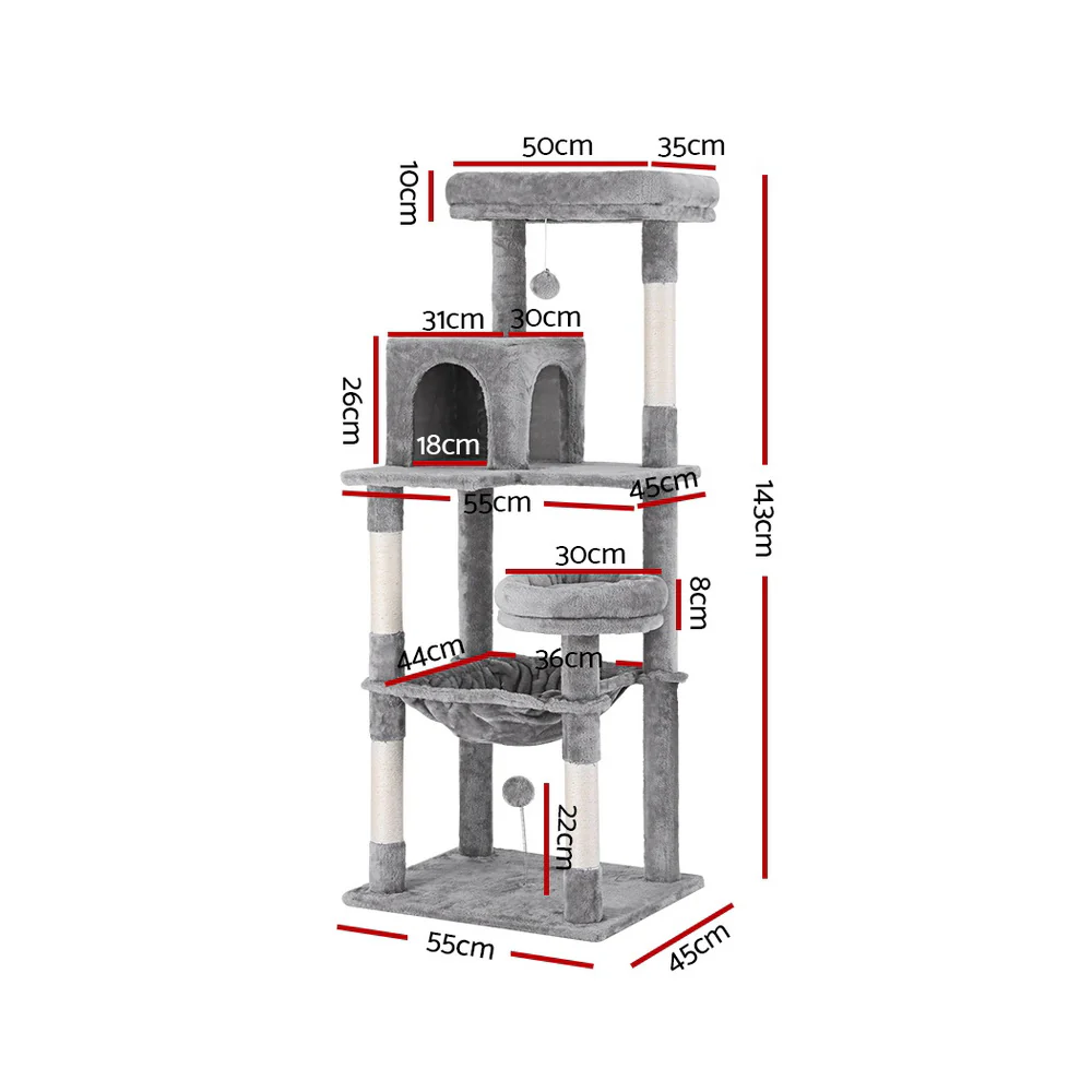 Cat Tree Tower Scratching Post Scratcher 143cm Condo House Trees Grey - Image 2