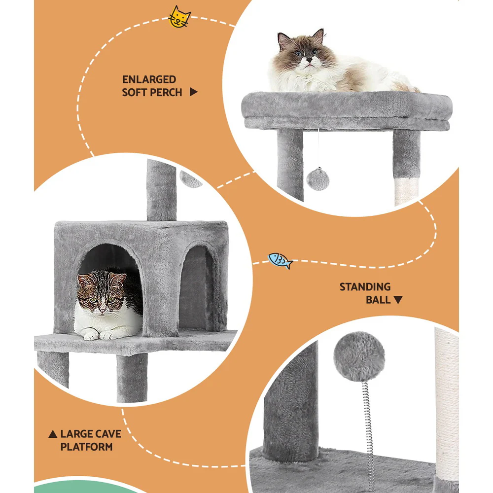 Cat Tree Tower Scratching Post Scratcher 143cm Condo House Trees Grey - Image 4
