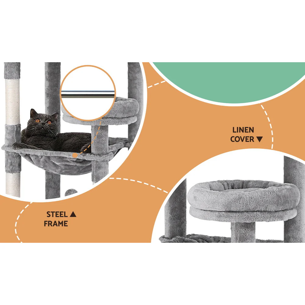 Cat Tree Tower Scratching Post Scratcher 143cm Condo House Trees Grey - Image 5