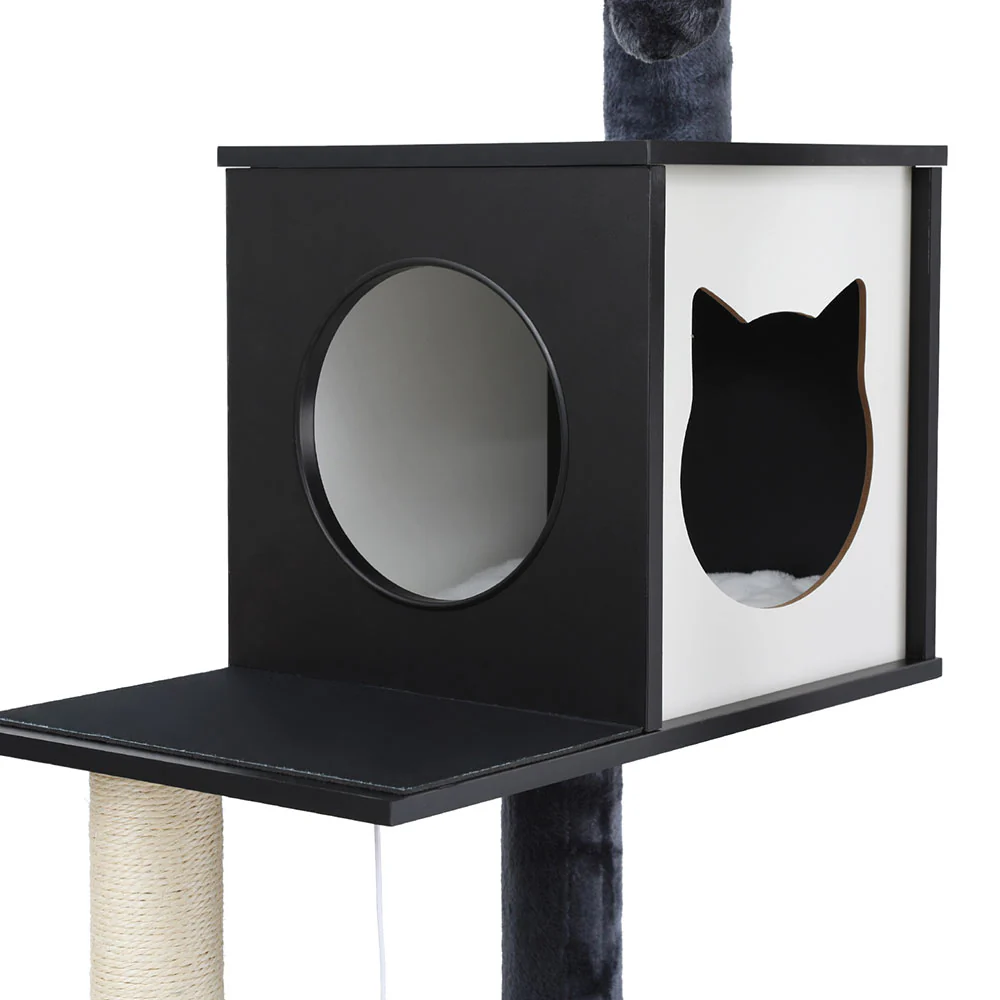 Cat Tree Tower Scratching Post Scratcher 144cm Wood Bed Condo House Cabinet - Image 4