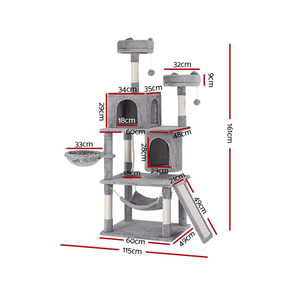 Cat Tree Tower Scratching Post Scratcher 161cm Condo House Trees Grey - Image 2