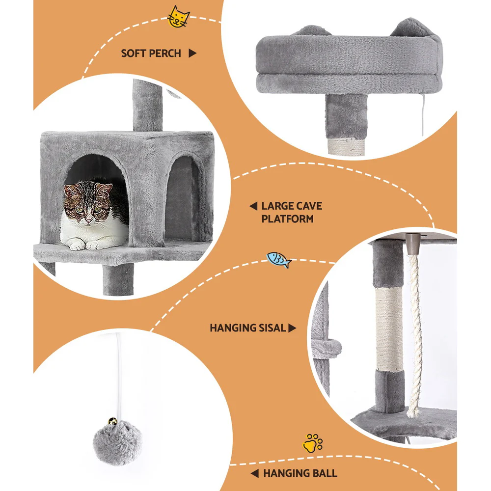Cat Tree Tower Scratching Post Scratcher 161cm Condo House Trees Grey - Image 4