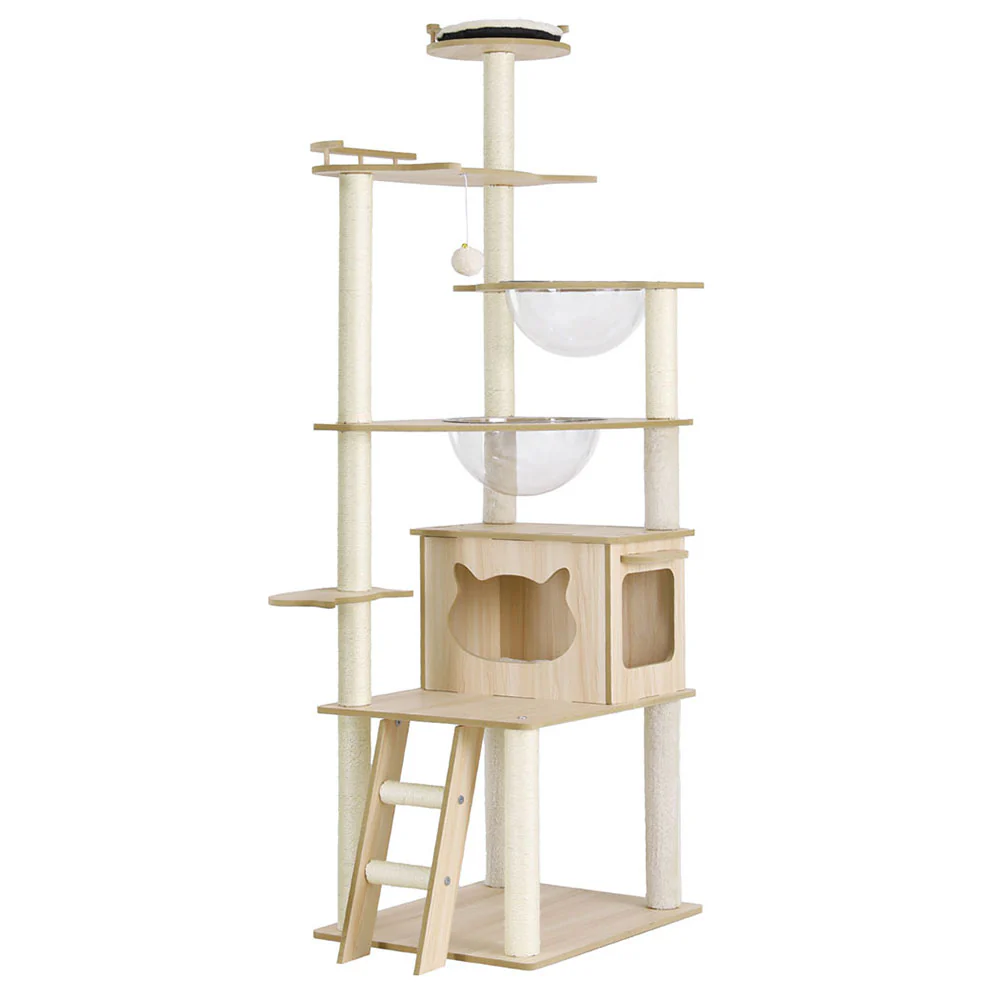 Cat Tree Tower Scratching Post Scratcher 174cm Wood Bed Condo House Ladder - Image 7