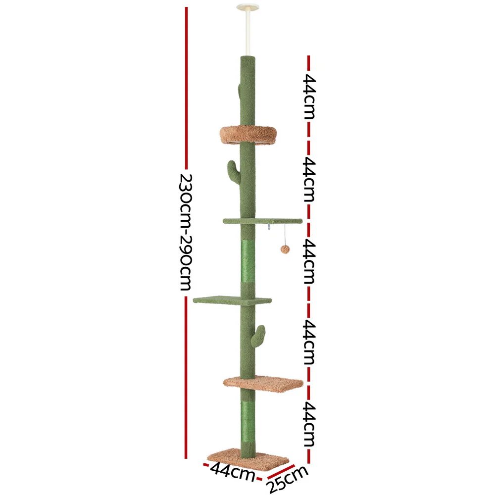 Cat Tree Tower Scratching Post Scratcher Floor to Ceiling Cats Bed 290cm - Image 2