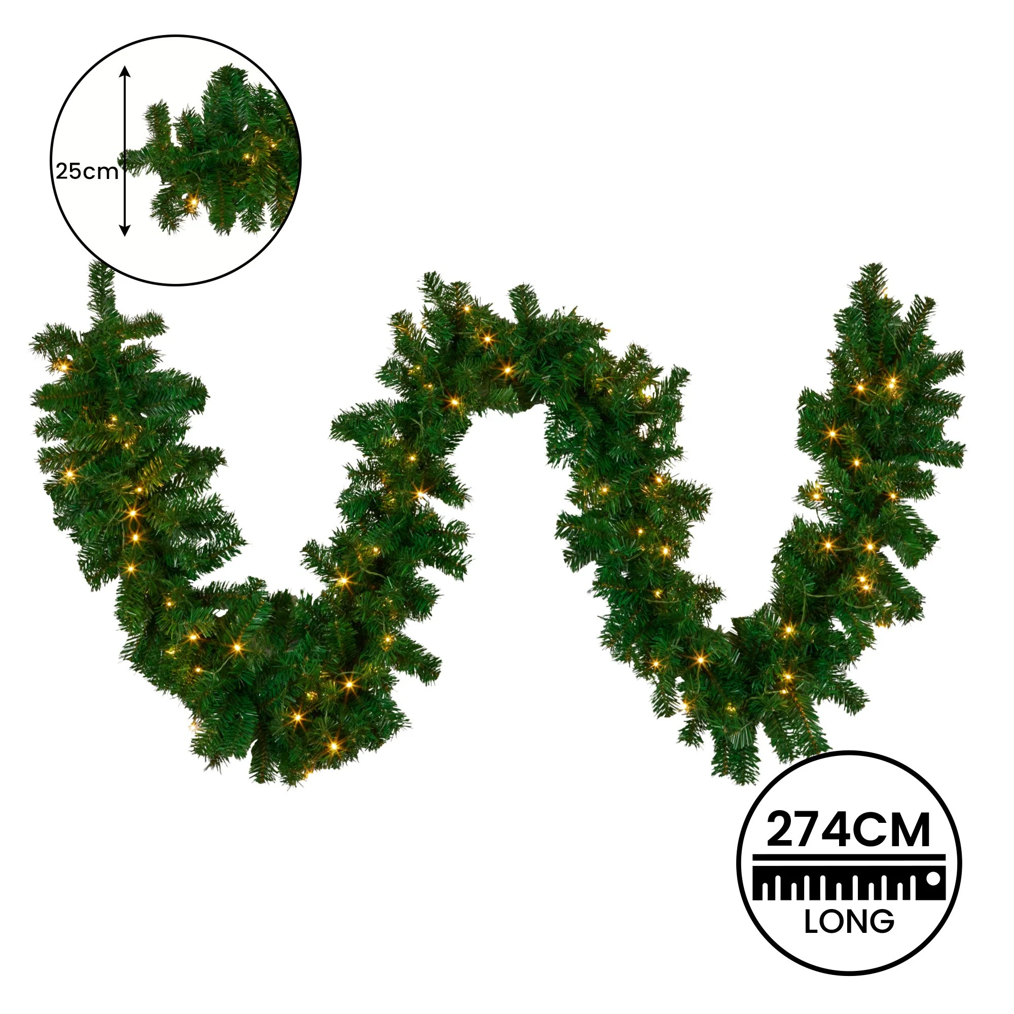 274cm Chadwick Green Pre-Lit Christmas Garland - Image 4