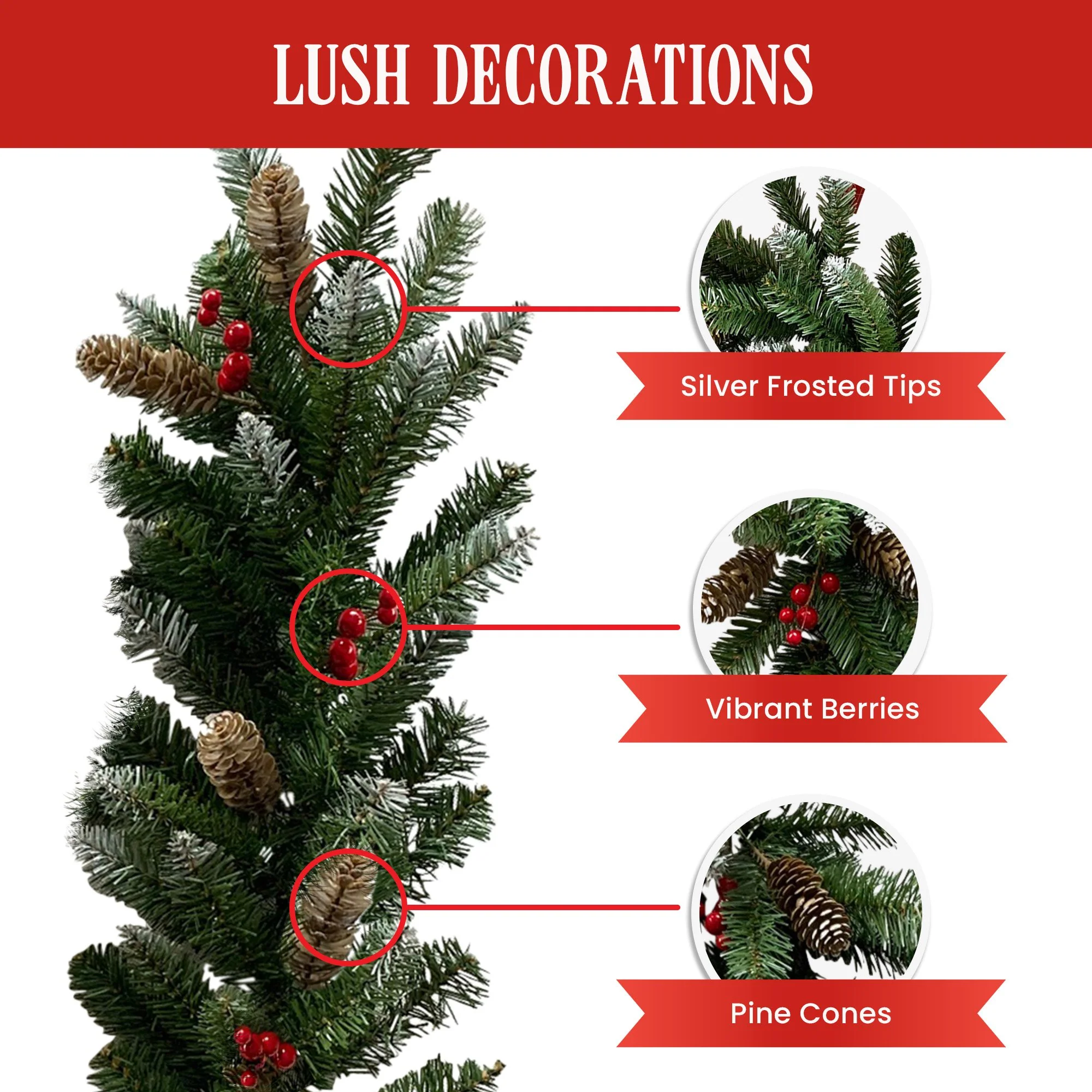 274cm Christmas Garland with Pine Cones & Berries - Image 5