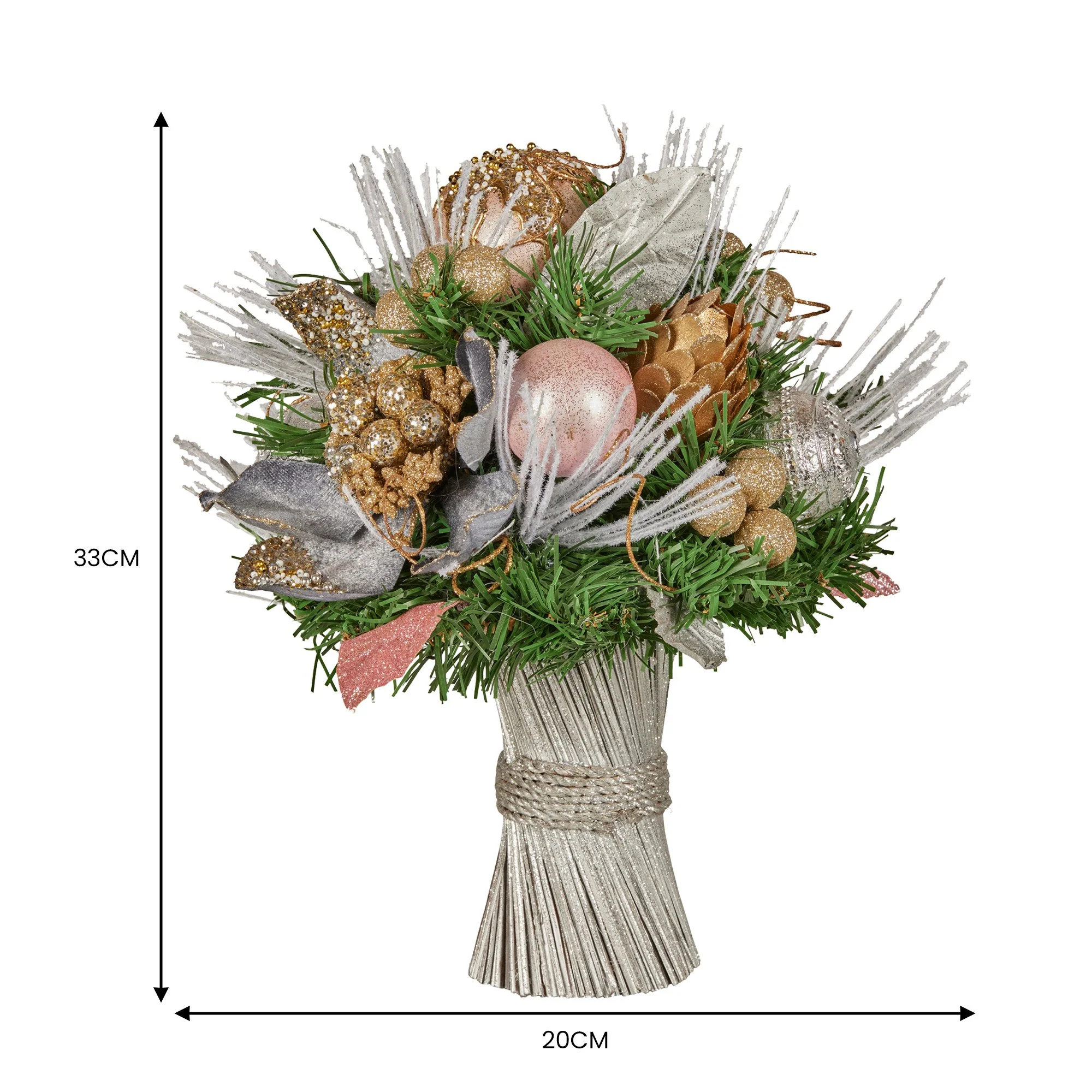 33cm Christmas Bouquet Pre Decorated Holiday Floral Arrangement w/Jewelled Baubles, Berries, Flowers & Pine - Image 4