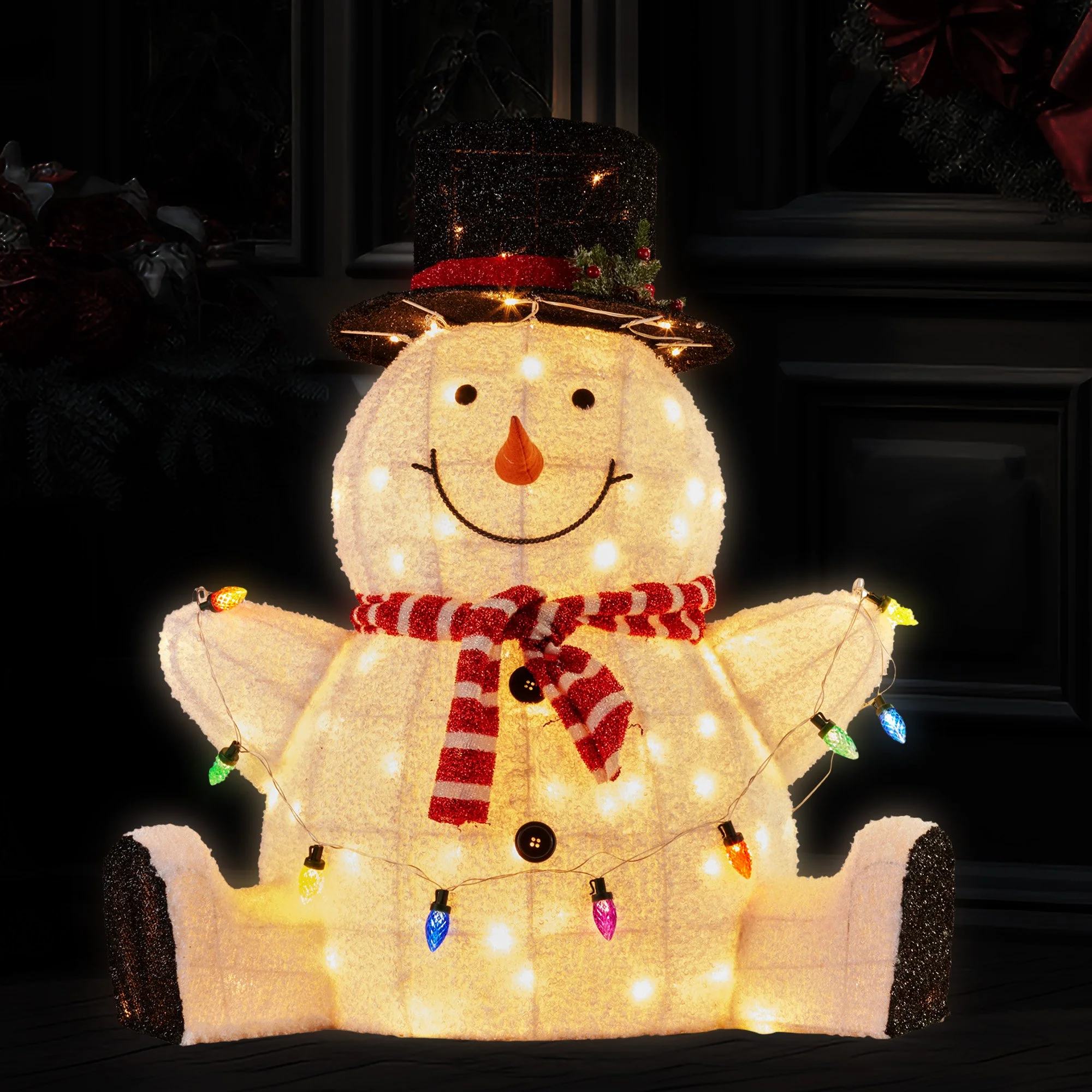 82cm Sitting Snowman Christmas Display with Lights - Image 7