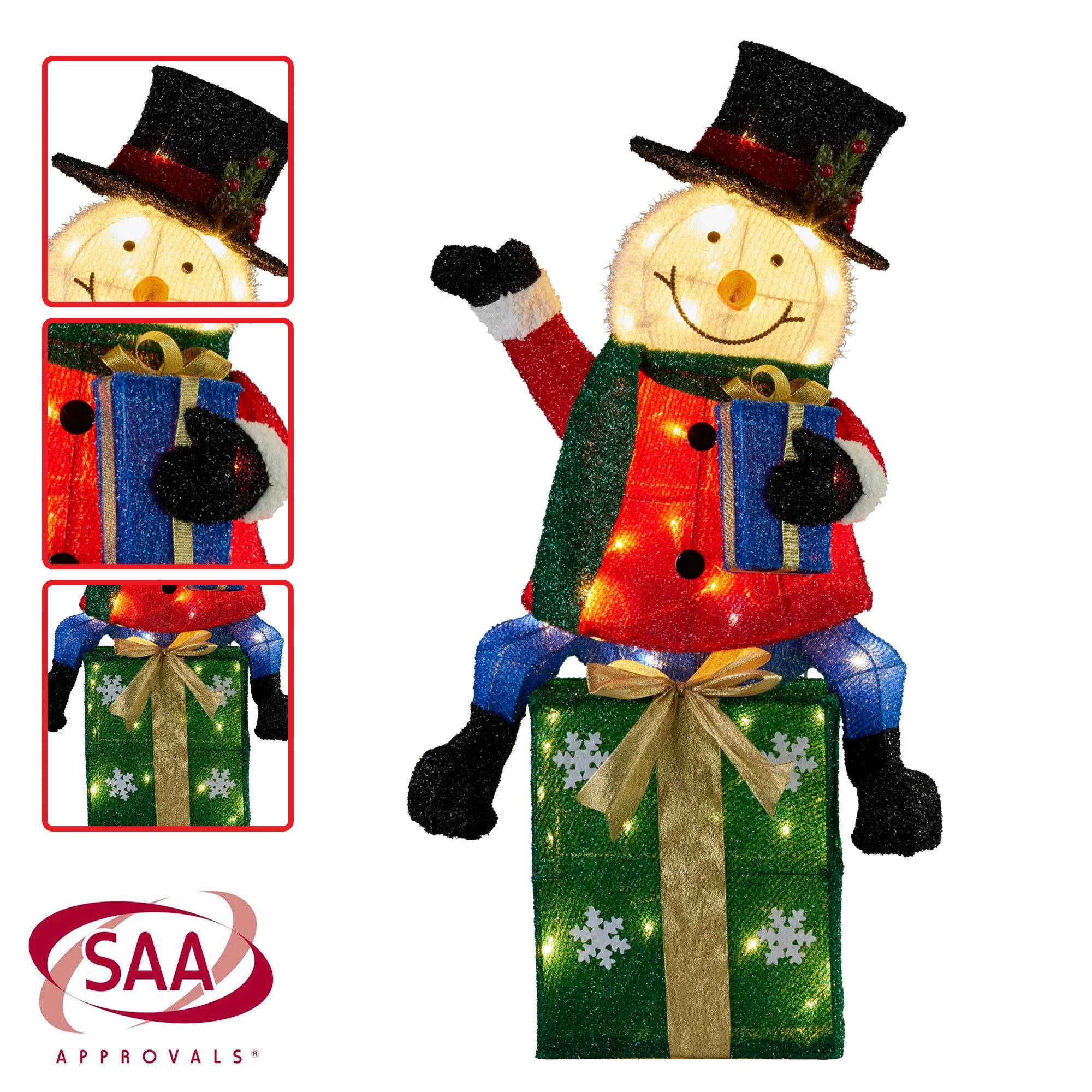 85cm Christmas Snowman On Presents Display with Lights - Image 5