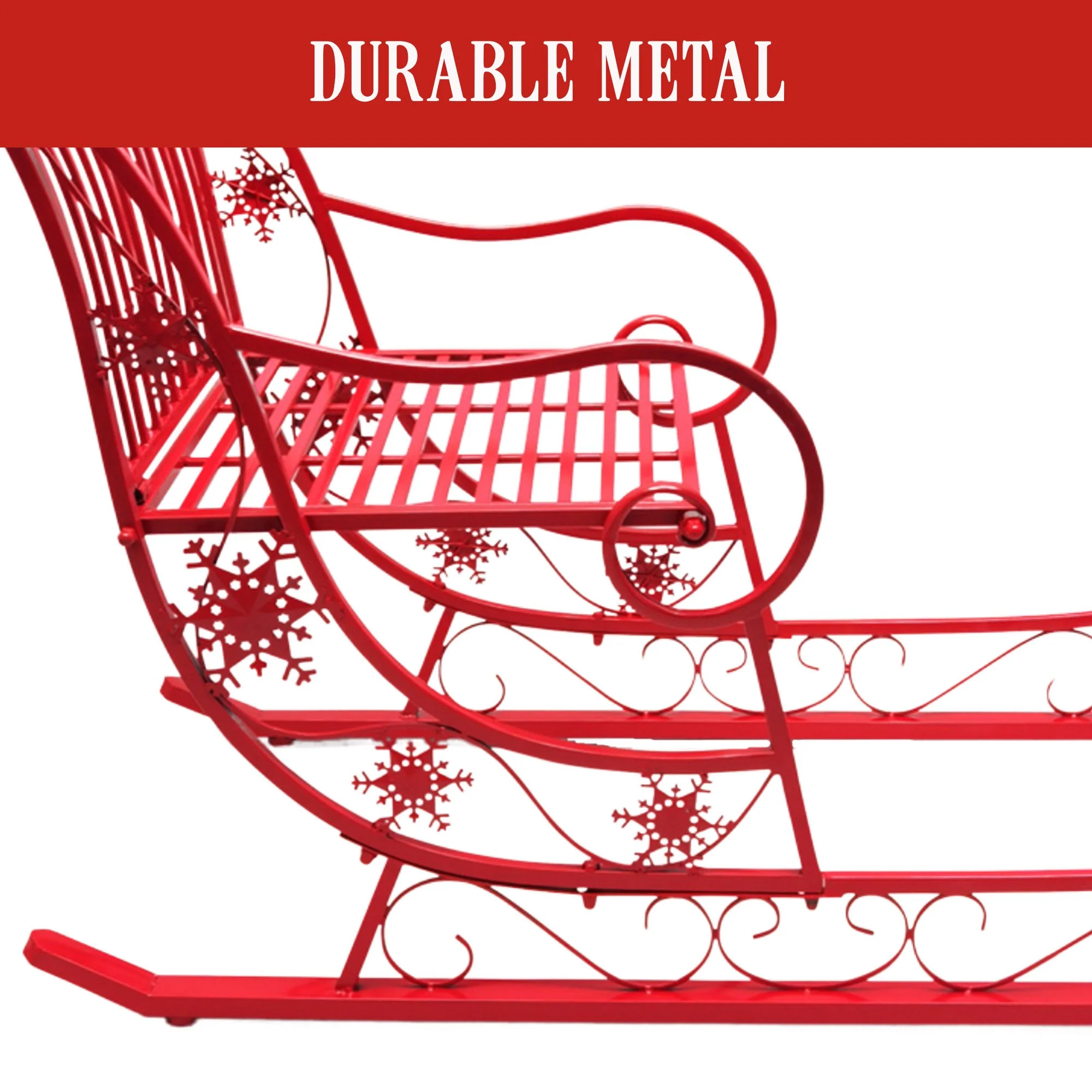 Christmas Sleigh With Red Finish - Metal 150cm - Image 5