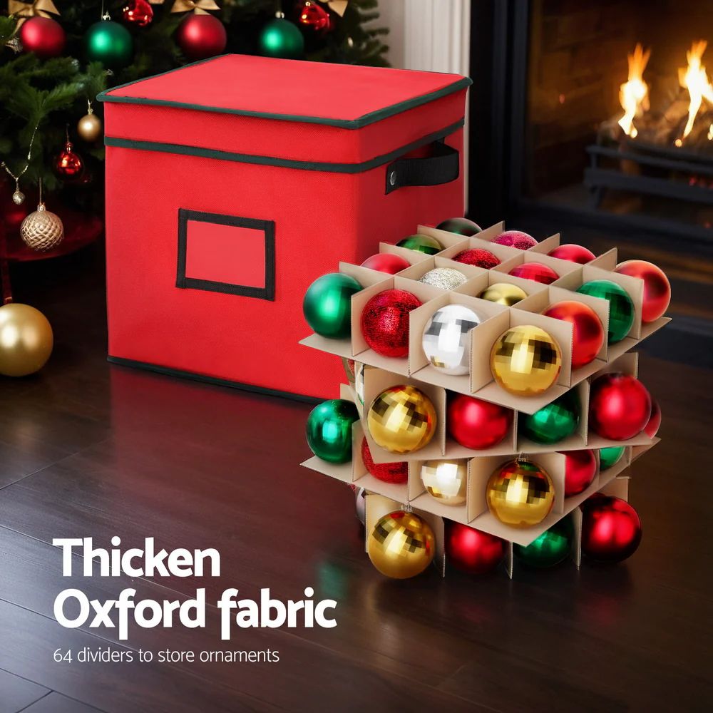Christmas Baubles Storage Box 64 Dividers Xmas Ornaments Container - Image 4