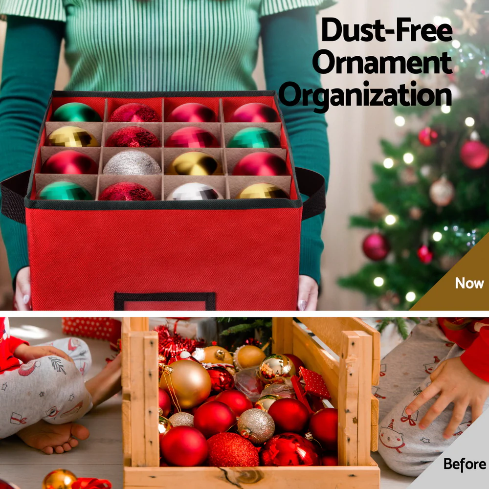 Christmas Baubles Storage Box 64 Dividers Xmas Ornaments Container - Image 5