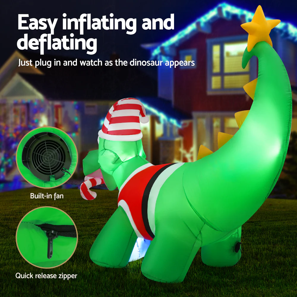 Christmas Inflatable Dinosaur 1.86M Height LED Decorations Illuminated - Image 5