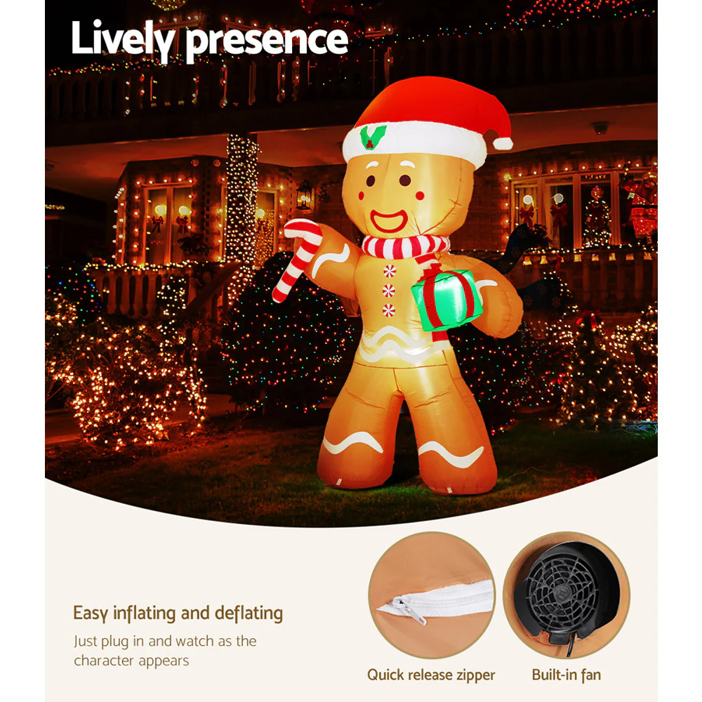 Christmas Inflatable Gingerbread Man 2.4M Illuminated Decorations - Image 5