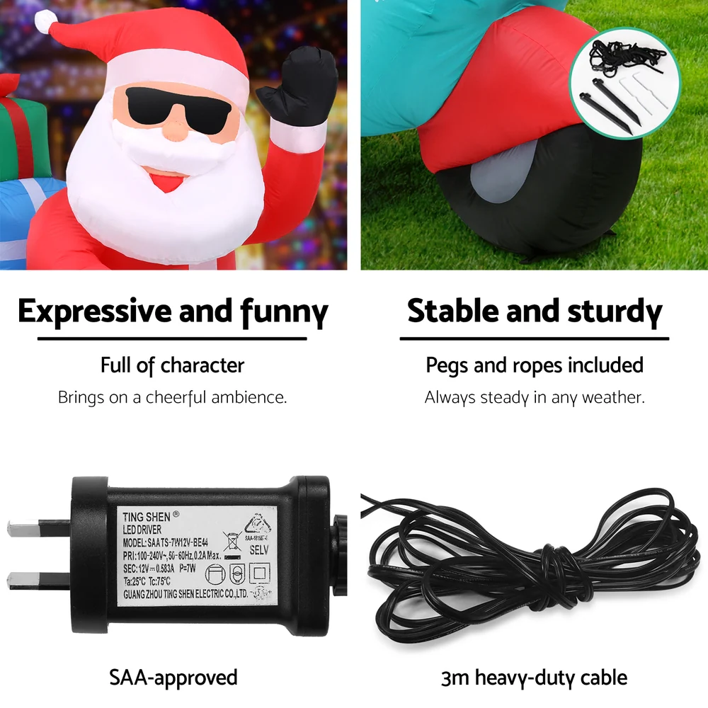 Christmas Inflatable Santa Motorbike LED Illuminated Decorations - Image 6