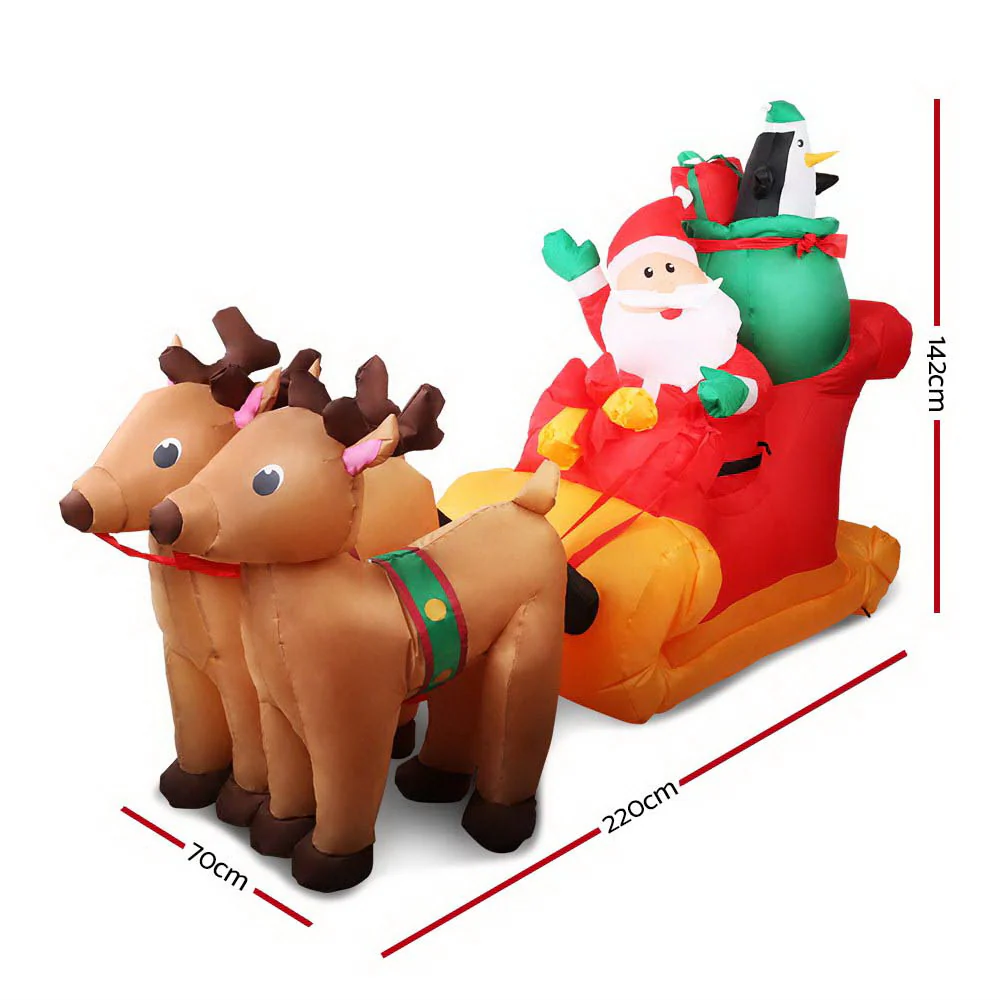 Christmas Inflatable Santa Sleigh 2.2M Illuminated Decorations - Image 2