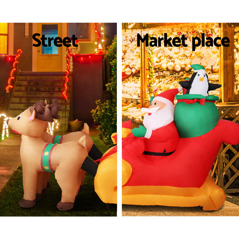 Christmas Inflatable Santa Sleigh 2.2M Illuminated Decorations - Image 3
