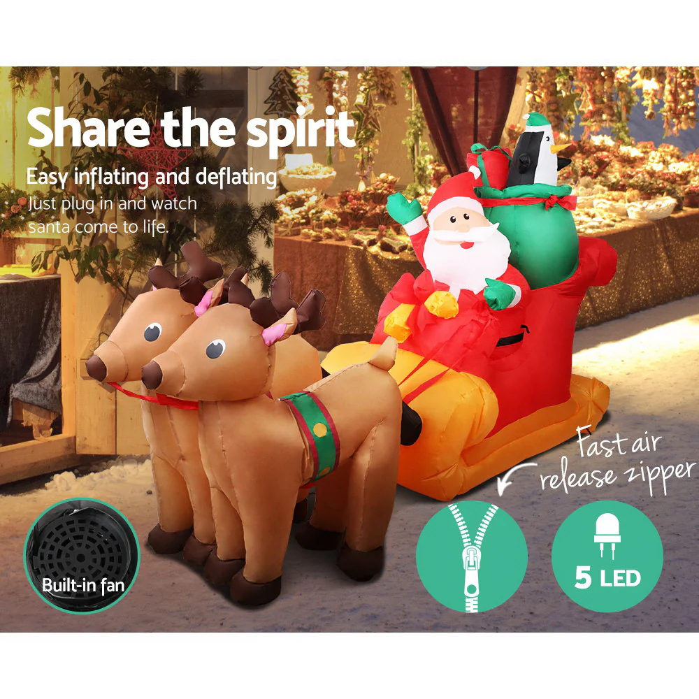Christmas Inflatable Santa Sleigh 2.2M Illuminated Decorations - Image 5