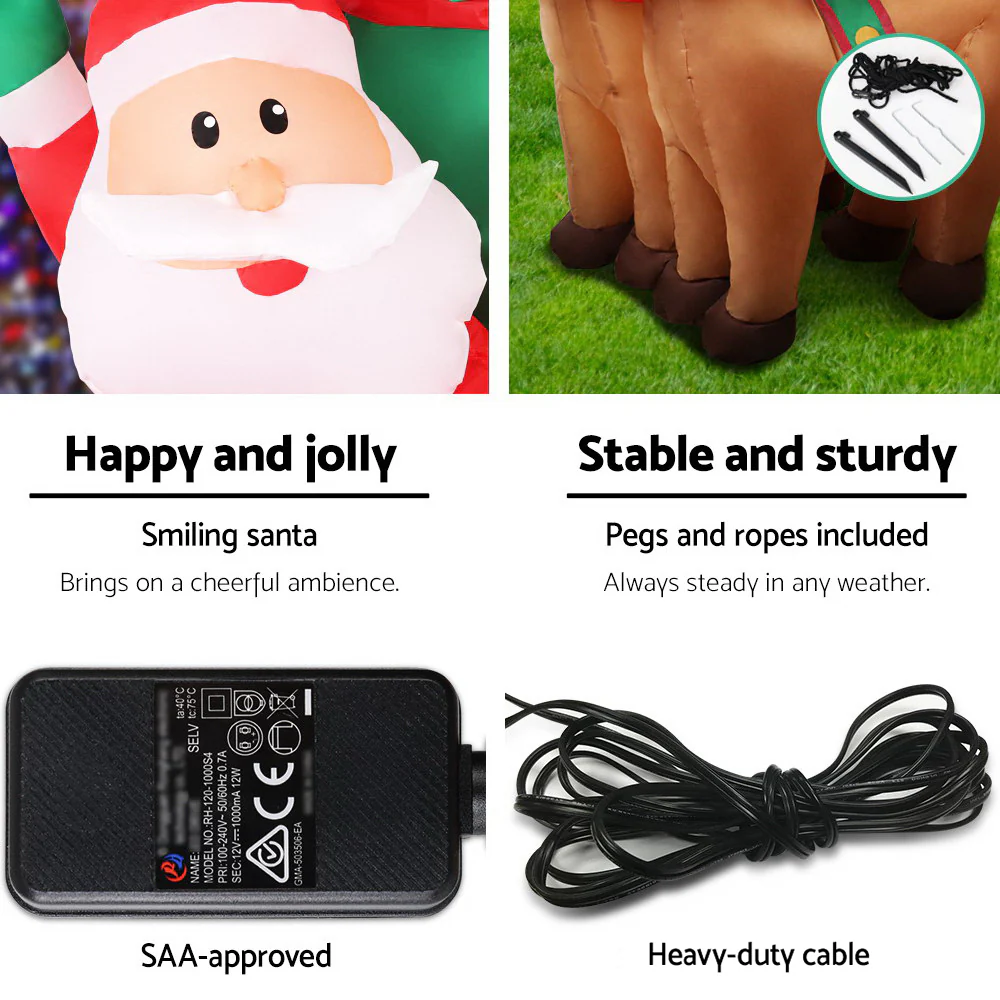 Christmas Inflatable Santa Sleigh 2.2M Illuminated Decorations - Image 6