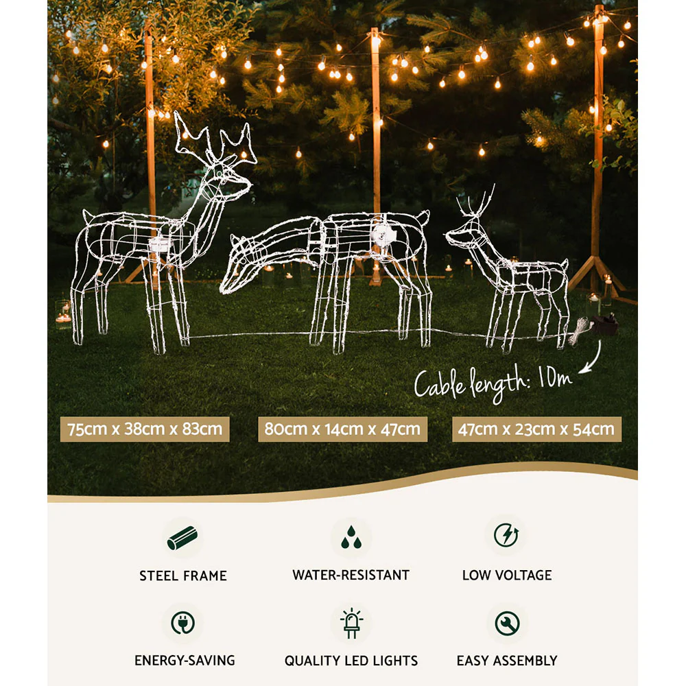 Christmas Lights 3 Pcs Reindeers 250 LED Decorations - Image 3
