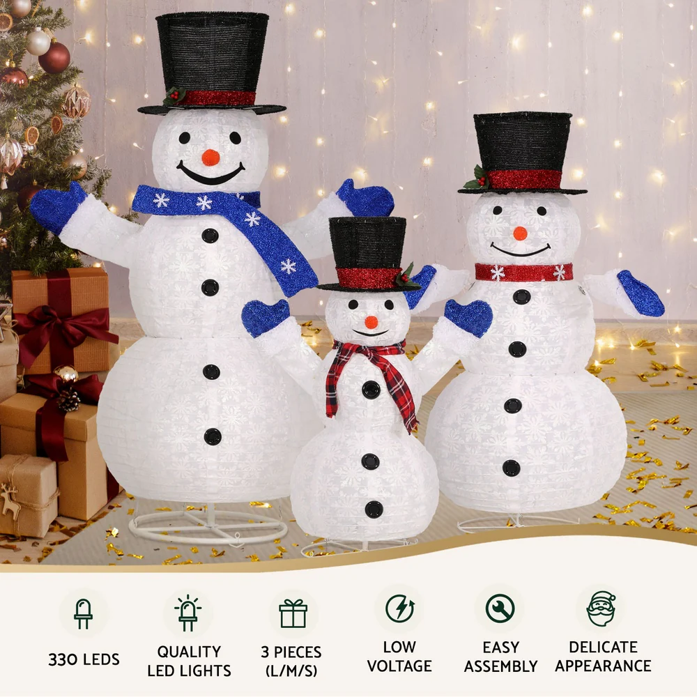 Christmas Lights 330 LED Fairy Light 3pcs Snowman Decorations Set - Image 4