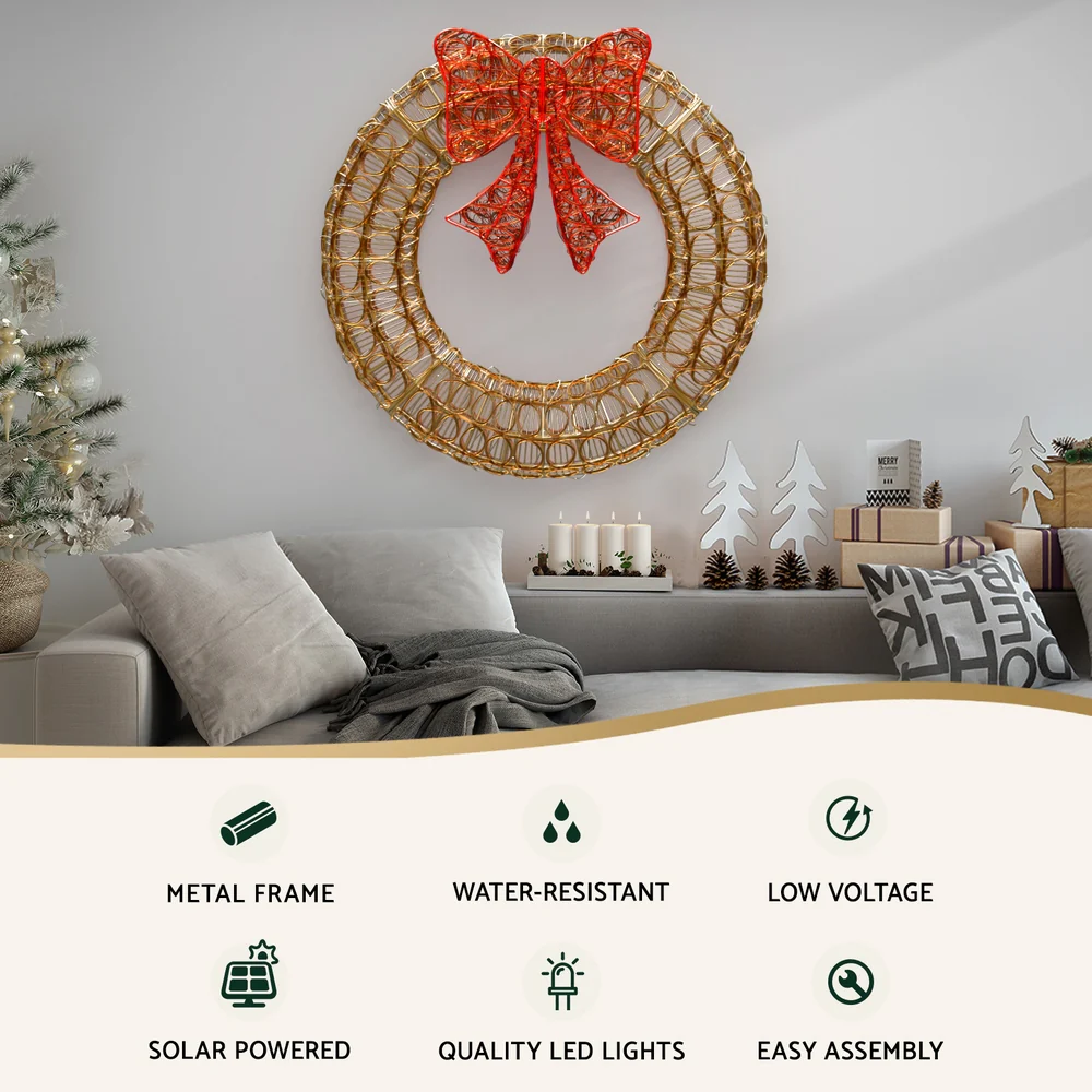 Christmas Lights 60cm Motif 160 LED Solar Wreath Xmas Decorations - Image 3