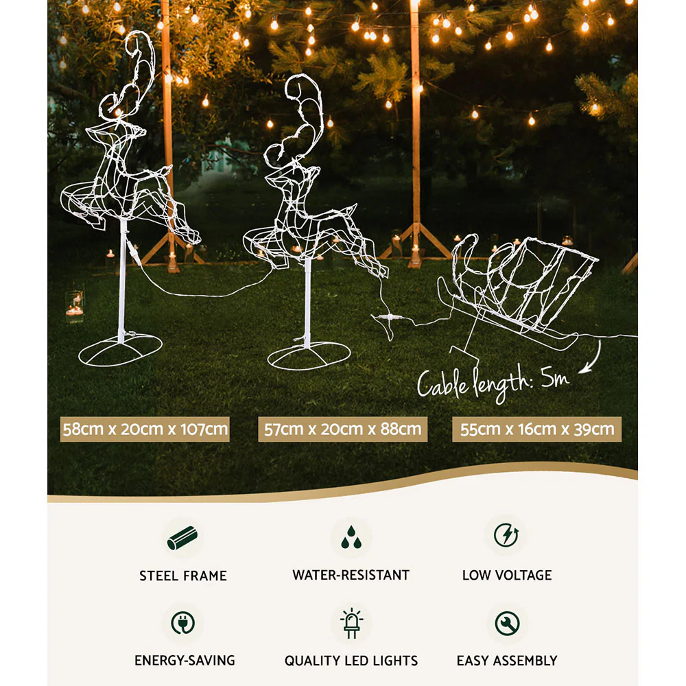Christmas Lights Reindeer Sleigh 120 LED Decorations - Image 3