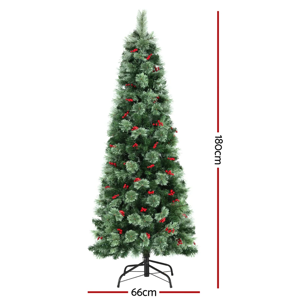6FT / 1.8M Christmas Tree – Green with Red Berries – 556 Tips – Pre-lit 200 Warm White LED Lights - Image 2