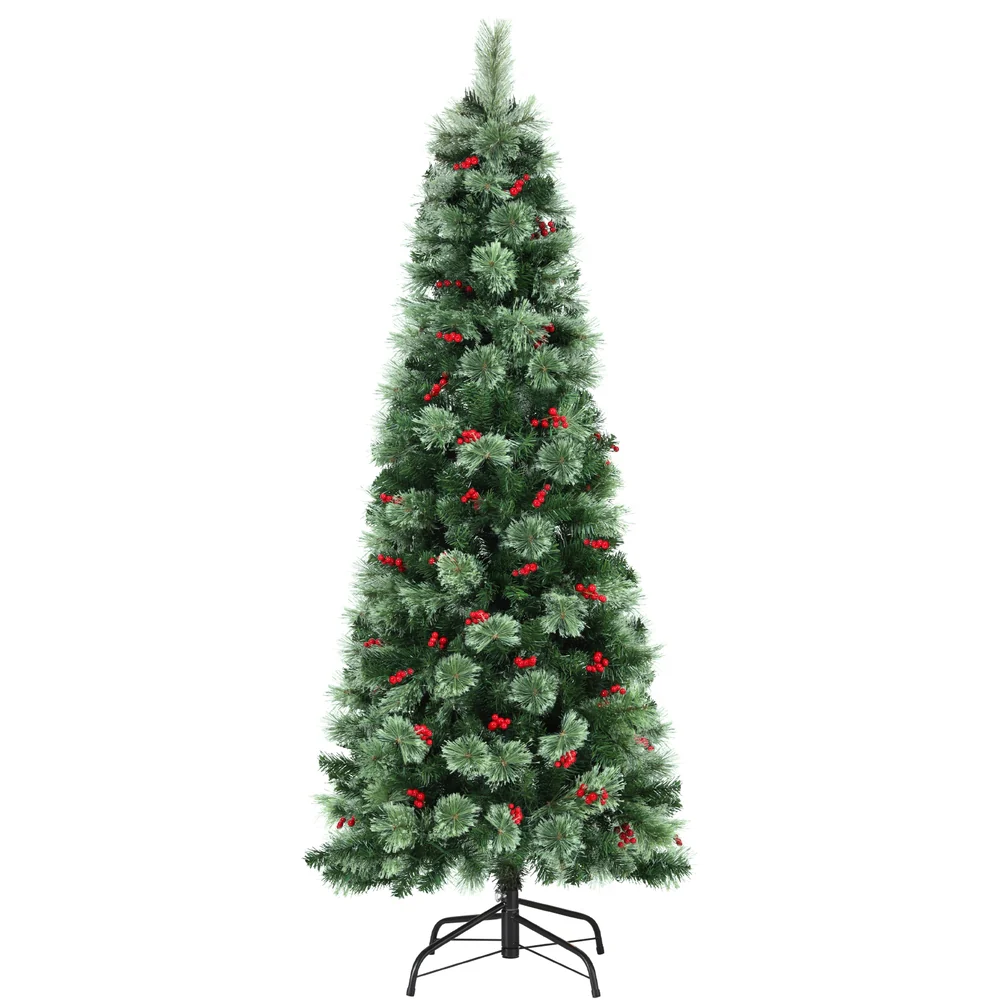 6FT / 1.8M Christmas Tree – Green with Red Berries – 556 Tips – Pre-lit 200 Warm White LED Lights - Image 3