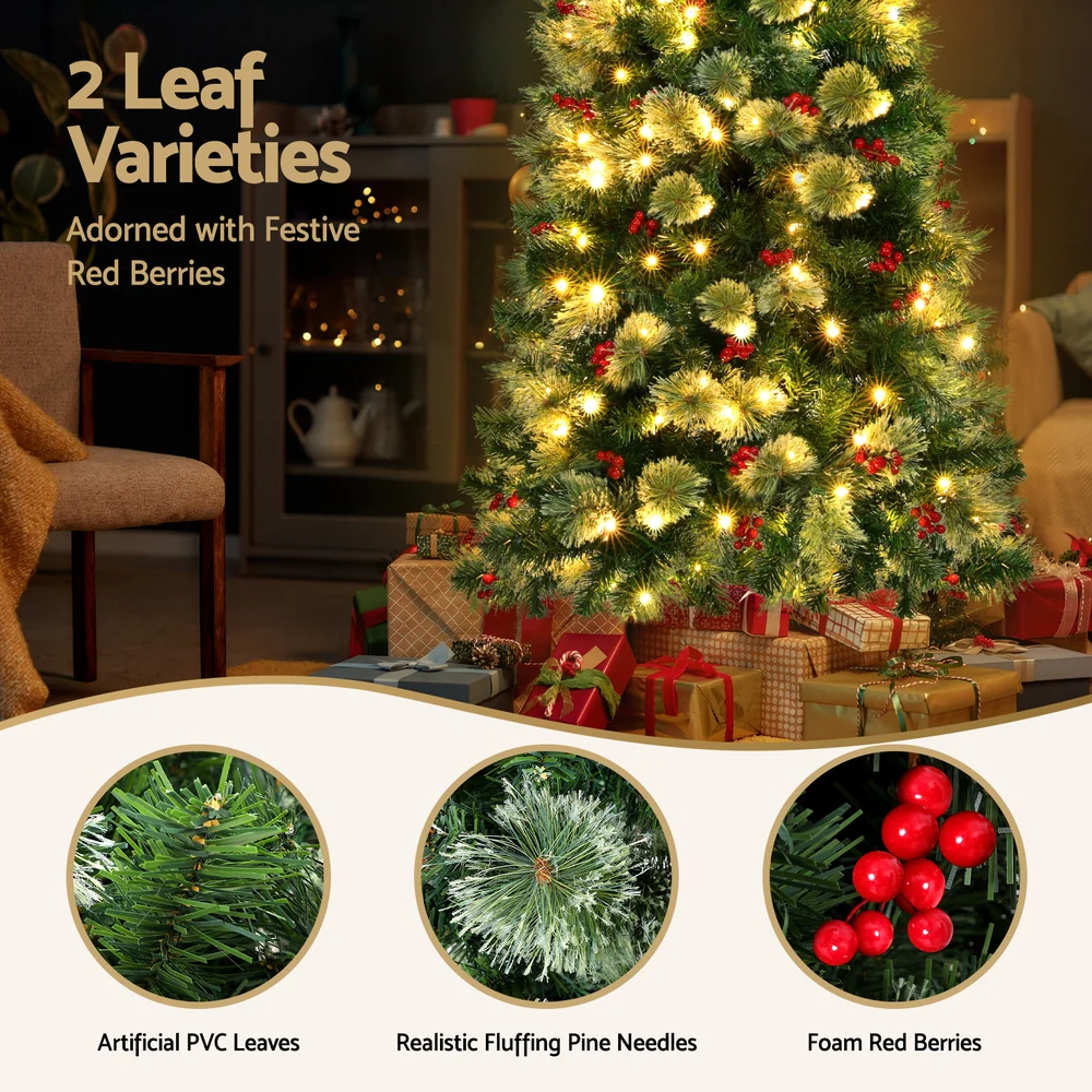 6FT / 1.8M Christmas Tree – Green with Red Berries – 556 Tips – Pre-lit 200 Warm White LED Lights - Image 5