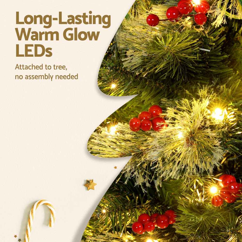 6FT / 1.8M Christmas Tree – Green with Red Berries – 556 Tips – Pre-lit 200 Warm White LED Lights - Image 6