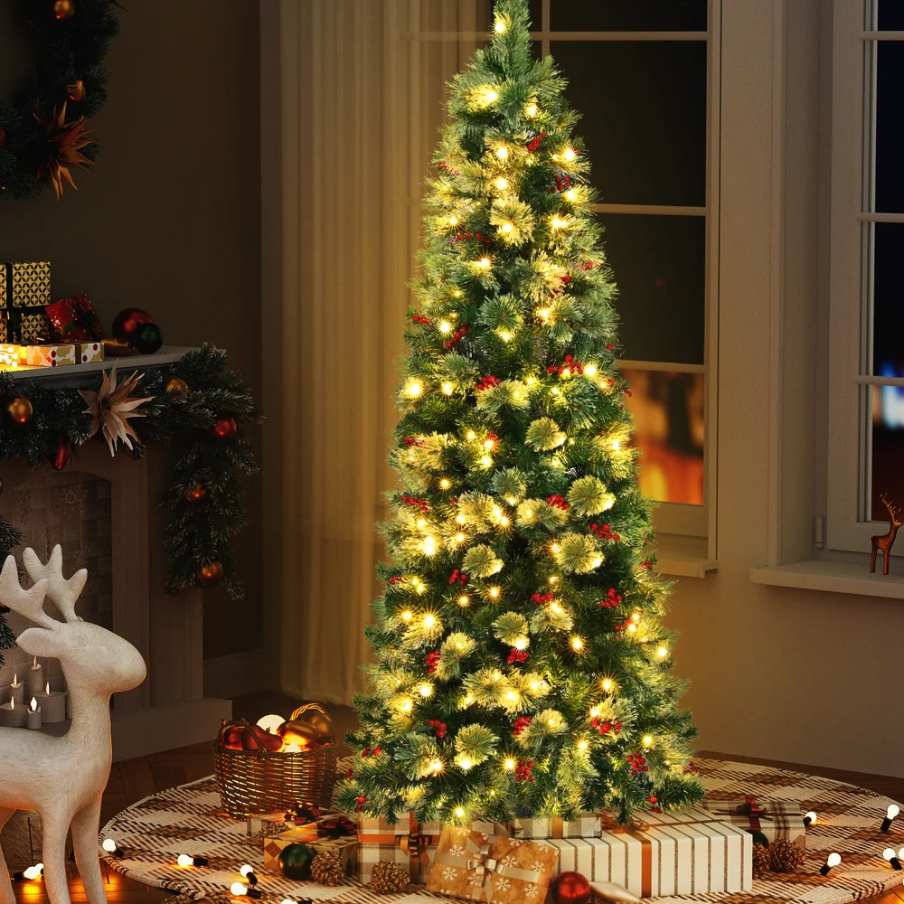 6FT / 1.8M Christmas Tree – Green with Red Berries – 556 Tips – Pre-lit 200 Warm White LED Lights - Image 7