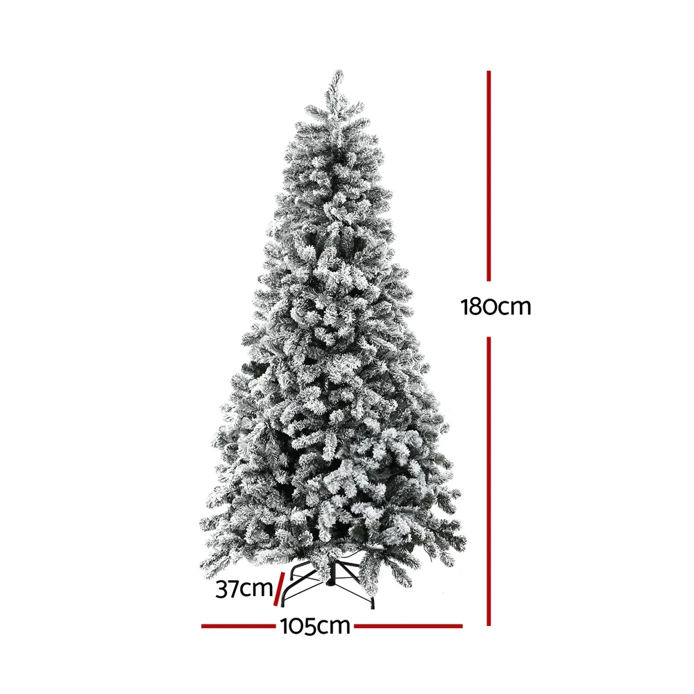 6FT / 1.8M Snow Flocked Christmas Tree – 828 Tips – Pre-lit 350 Warm White LED Lights (8 Modes) - Image 2