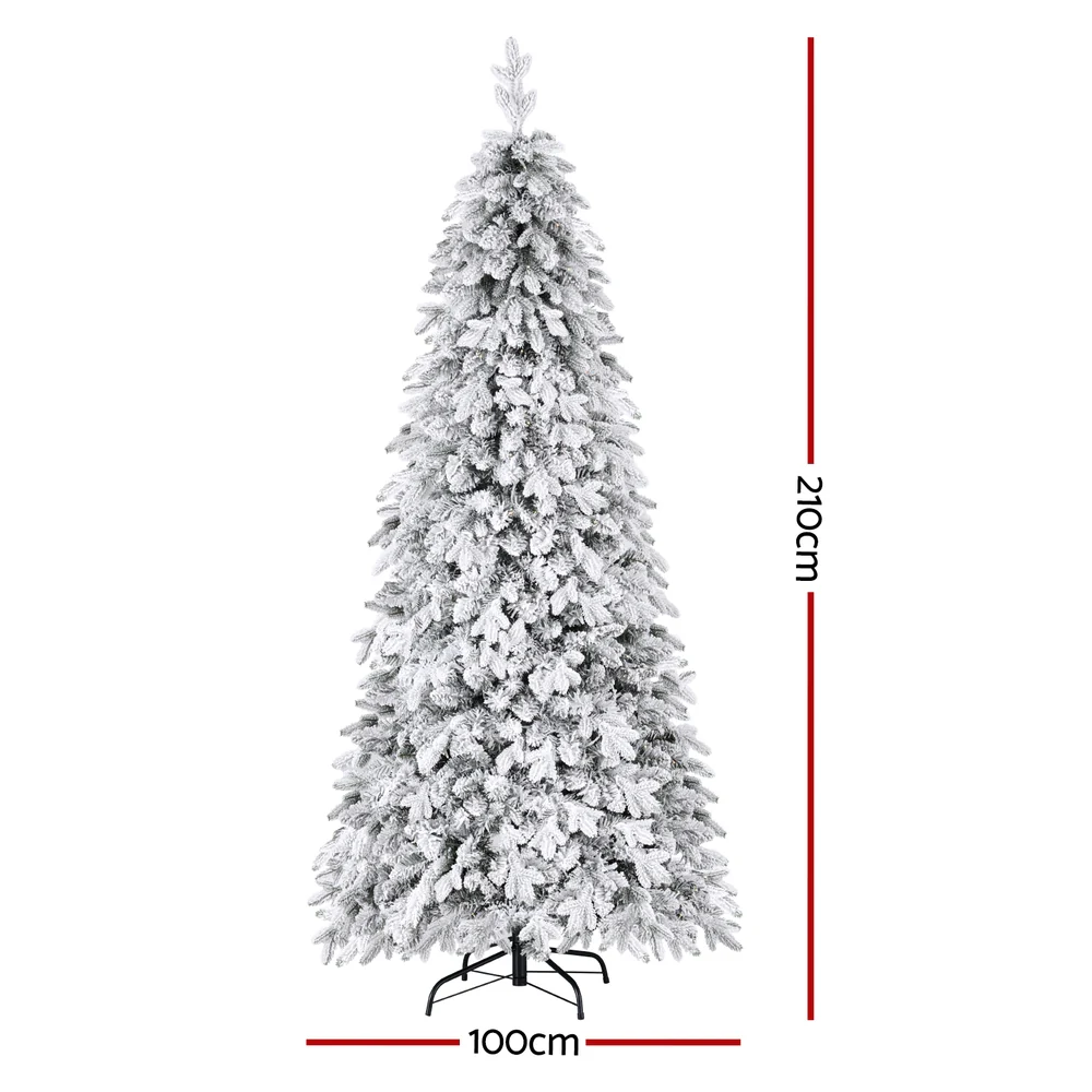 7FT / 2.1M Christmas Tree – Snow Flocked Pencil White – 860 Tips – Pre-lit 350 Warm White LED Lights - Image 2