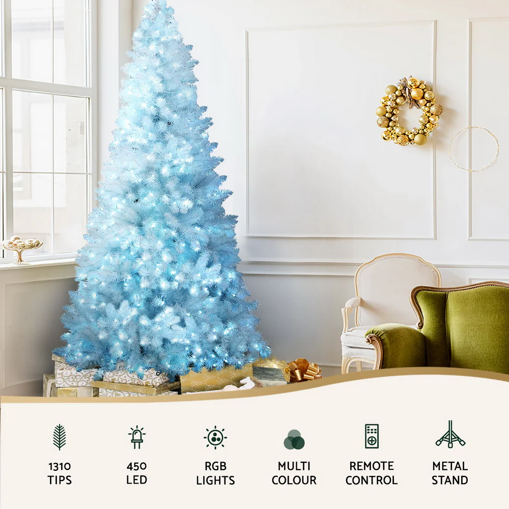 7FT / 2.1M White Christmas Tree – 1310 Tips – Pre-lit 450 RGB LED Lights with Remote - Image 4