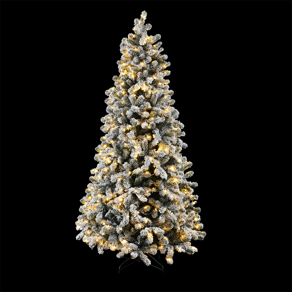 7FT / 2.1M Snow Flocked Christmas Tree – 1176 Tips – Pre-lit 500 Warm White LED Lights (8 Modes)