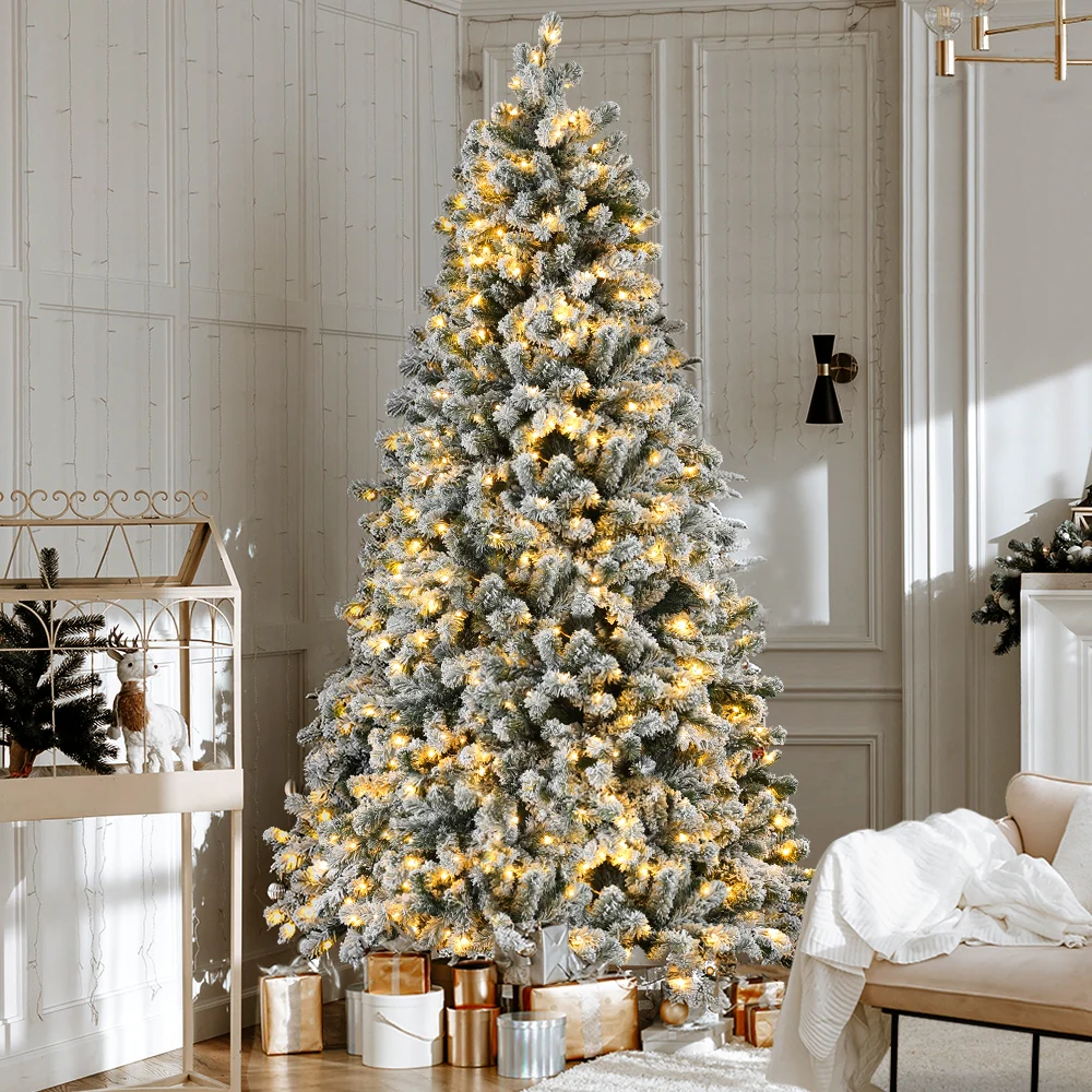 7FT / 2.1M Snow Flocked Christmas Tree – 1176 Tips – Pre-lit 500 Warm White LED Lights (8 Modes) - Image 7