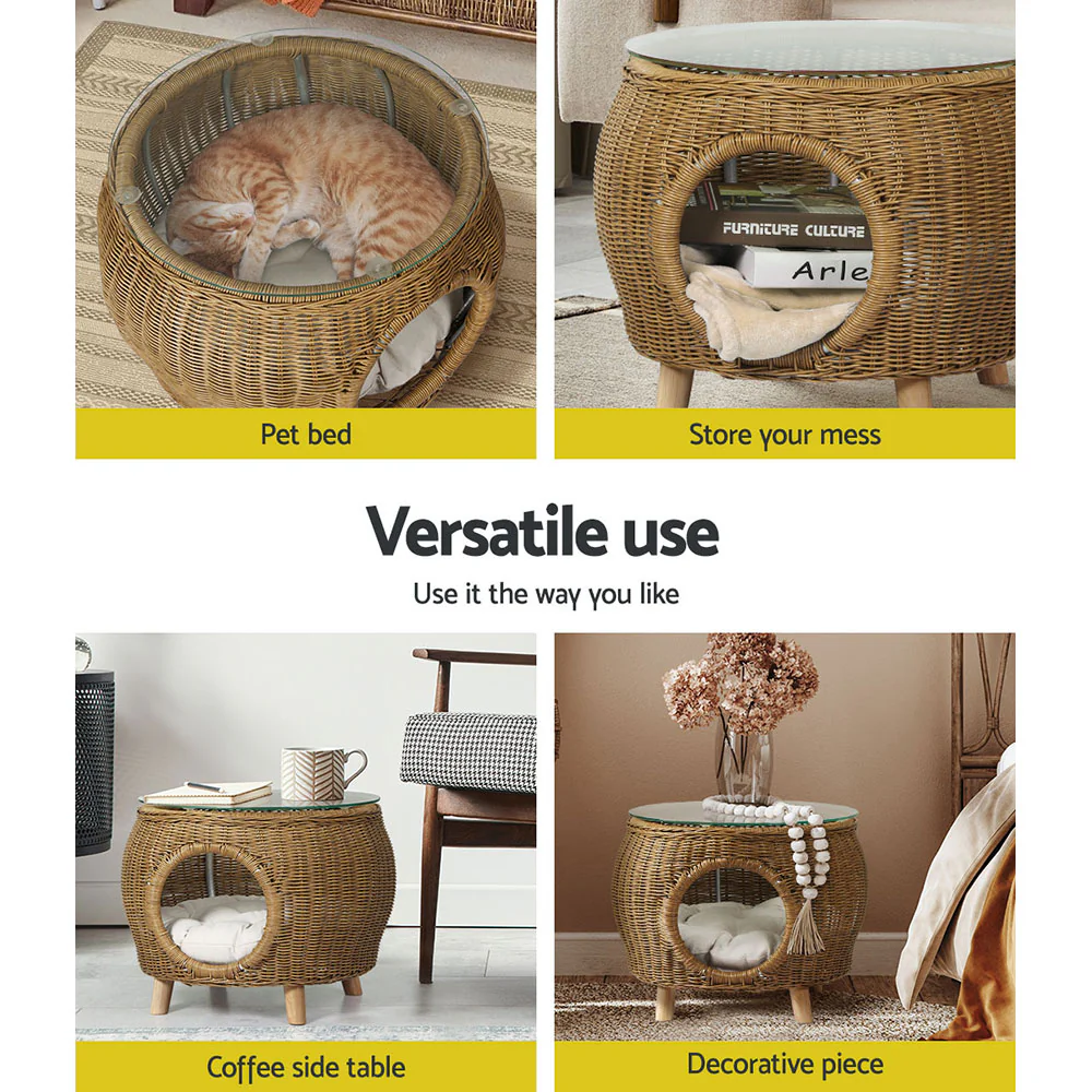 Coffee Side Table Wicker Aluminium Desk Pet Bed Storage Outdoor Furniture - Image 5