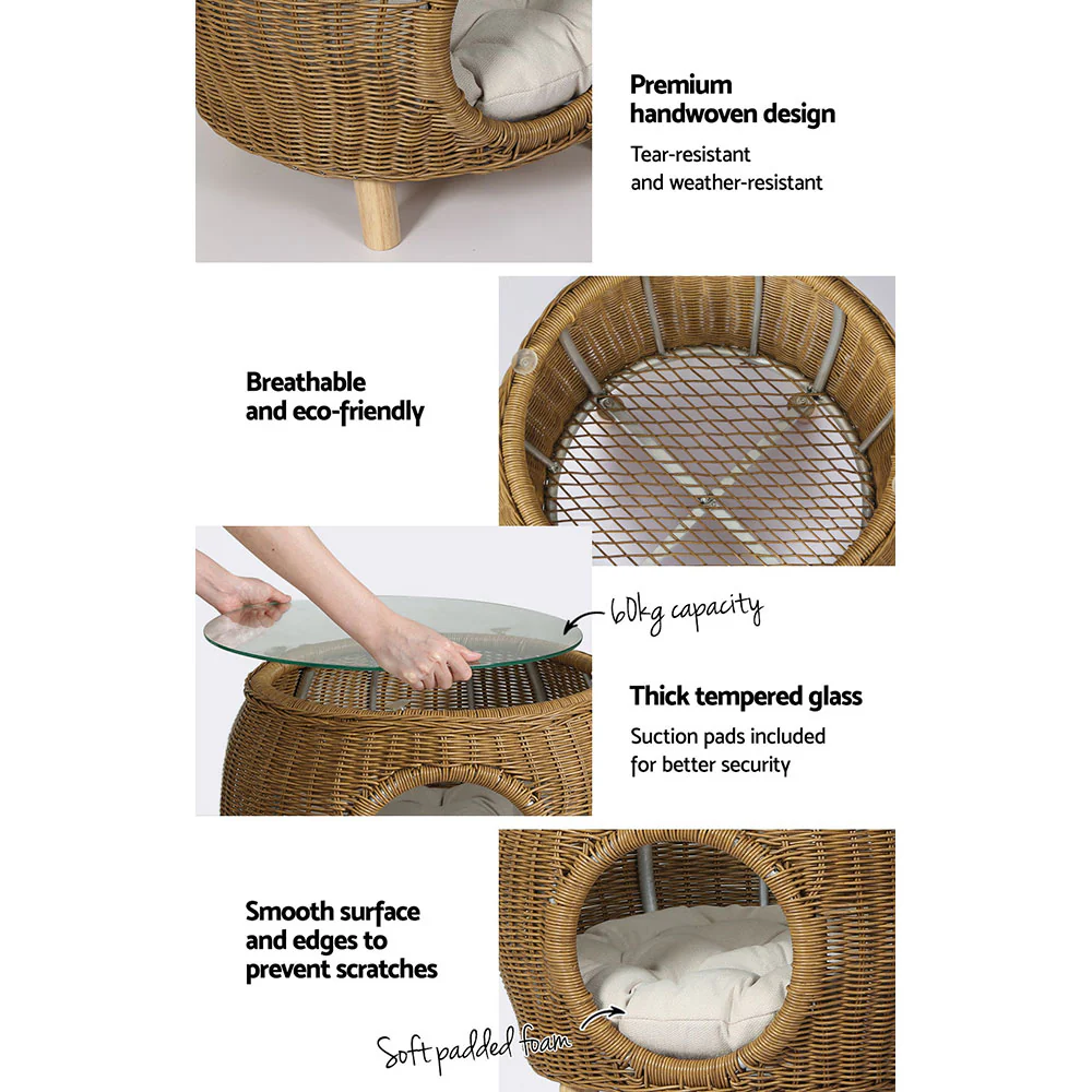 Coffee Side Table Wicker Aluminium Desk Pet Bed Storage Outdoor Furniture - Image 6