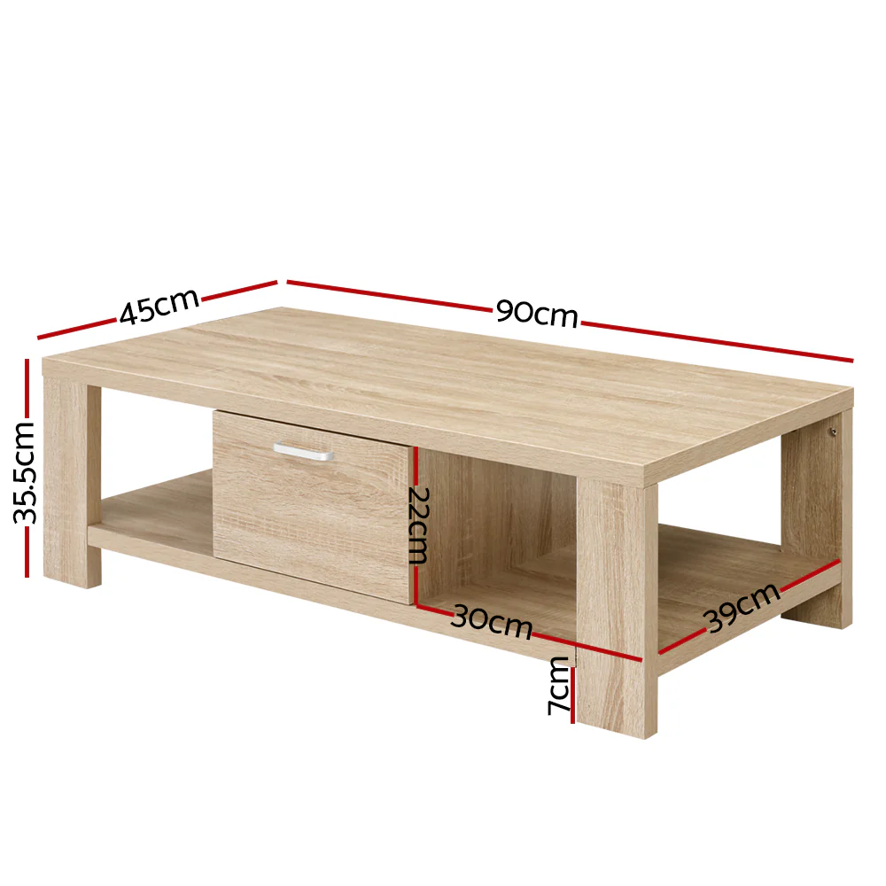 Coffee Table 1 Drawer Oak Maxi - Image 2