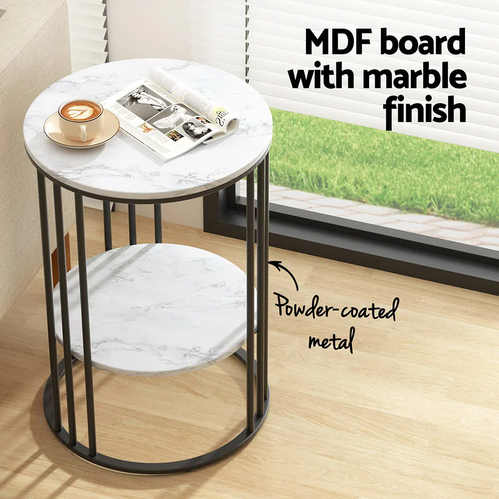Coffee Table 2-Tier Round Marble Effect - Image 5