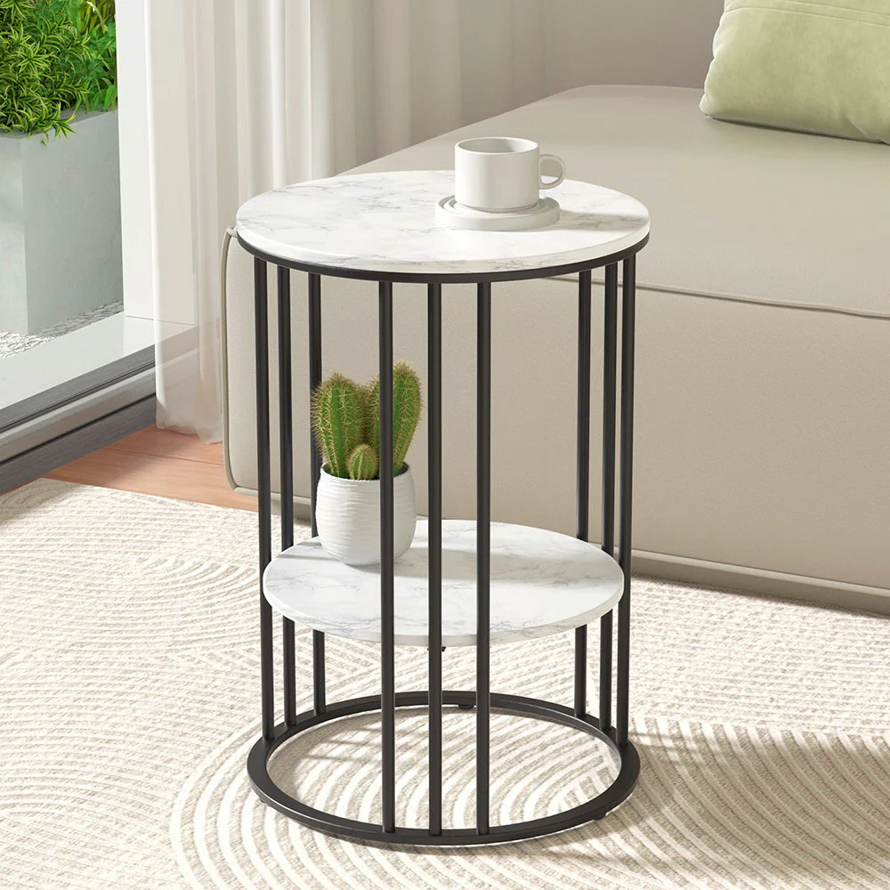 Coffee Table 2-Tier Round Marble Effect - Image 7