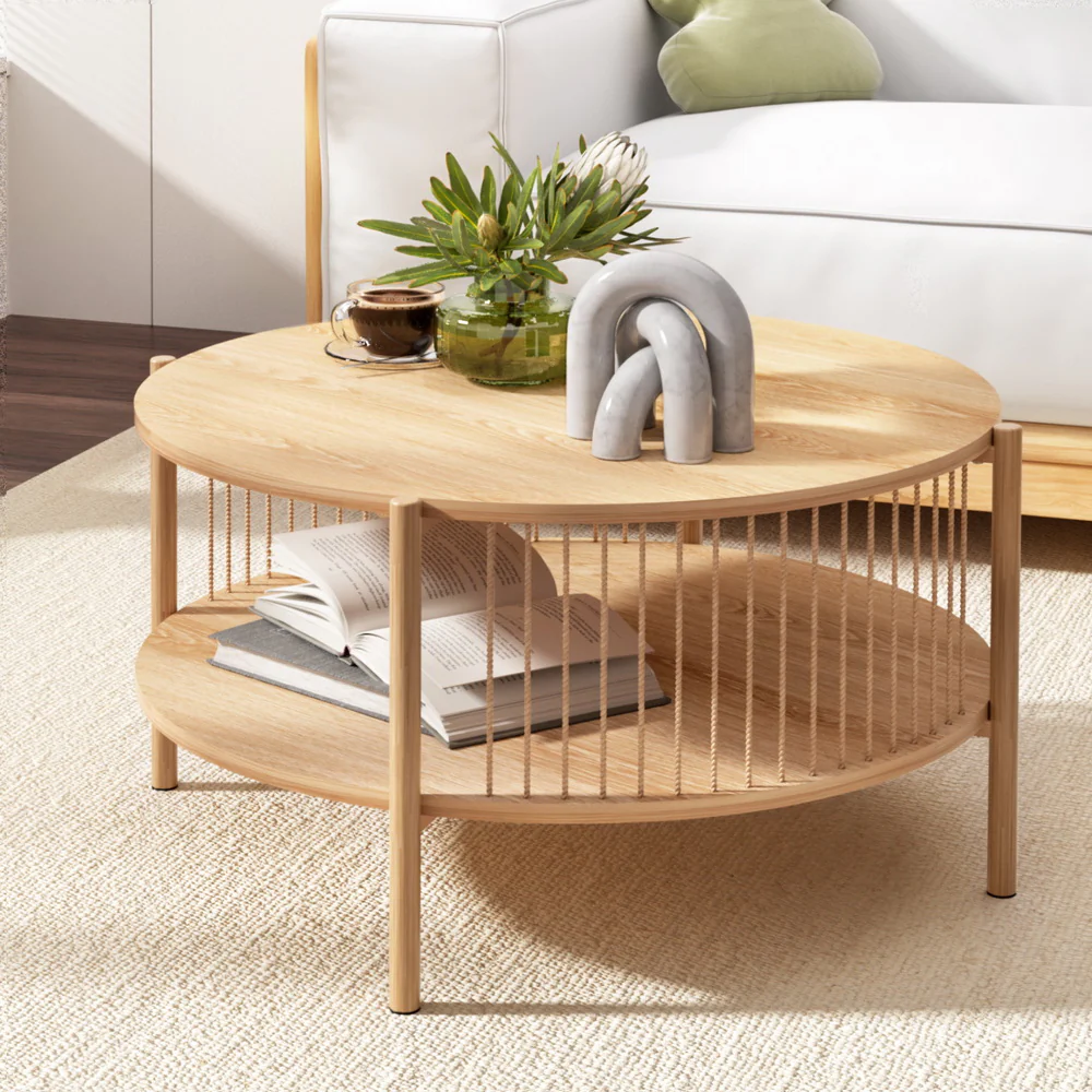 Coffee Table 2-Tier Round Wood - Image 8