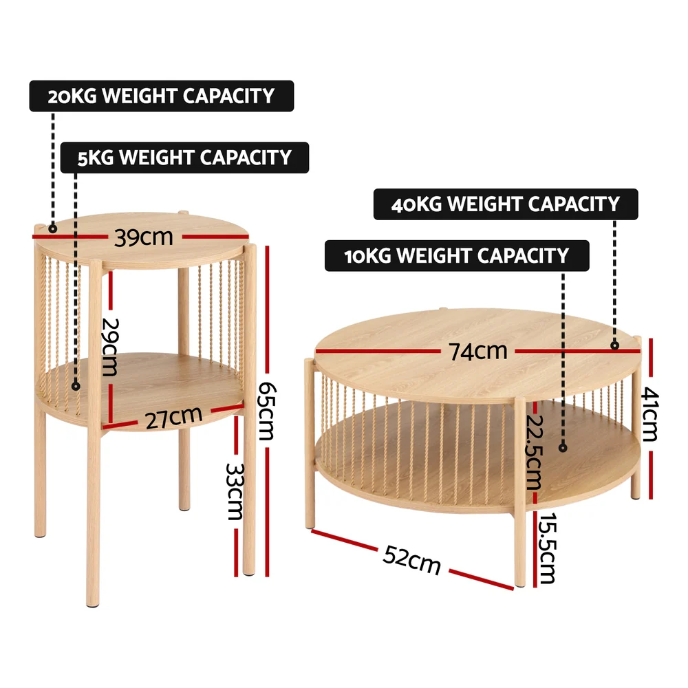 Coffee Table 2-Tier Round Wood - Image 2