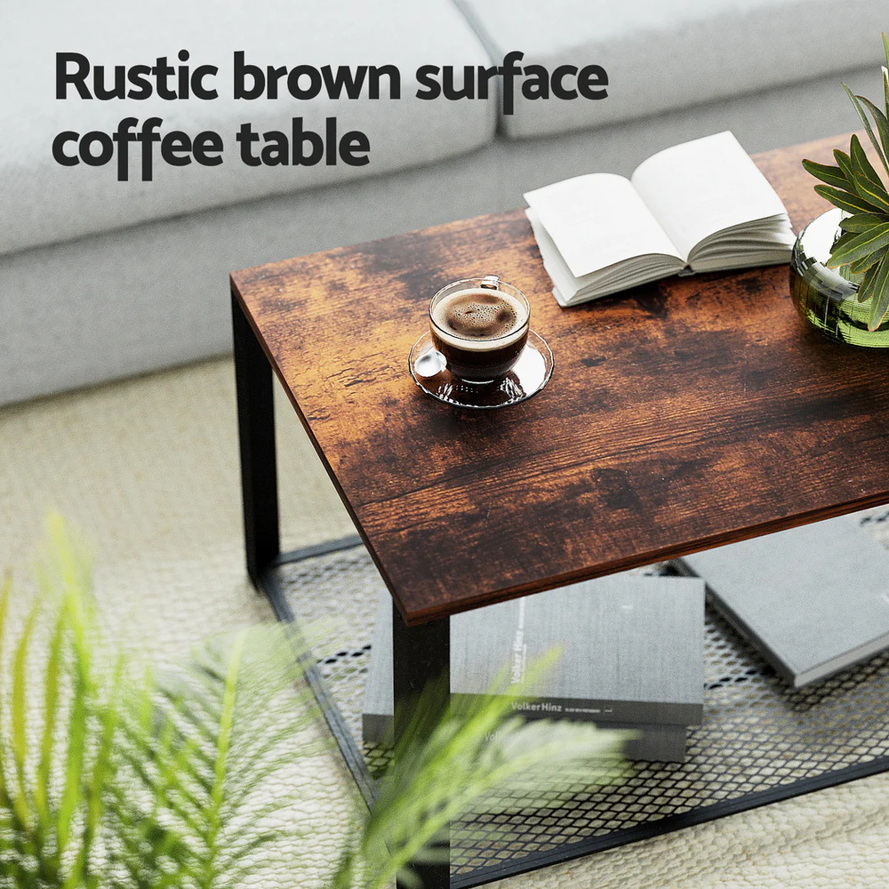 Coffee Table 2-Tier Rustic Brown 104CM - Image 4