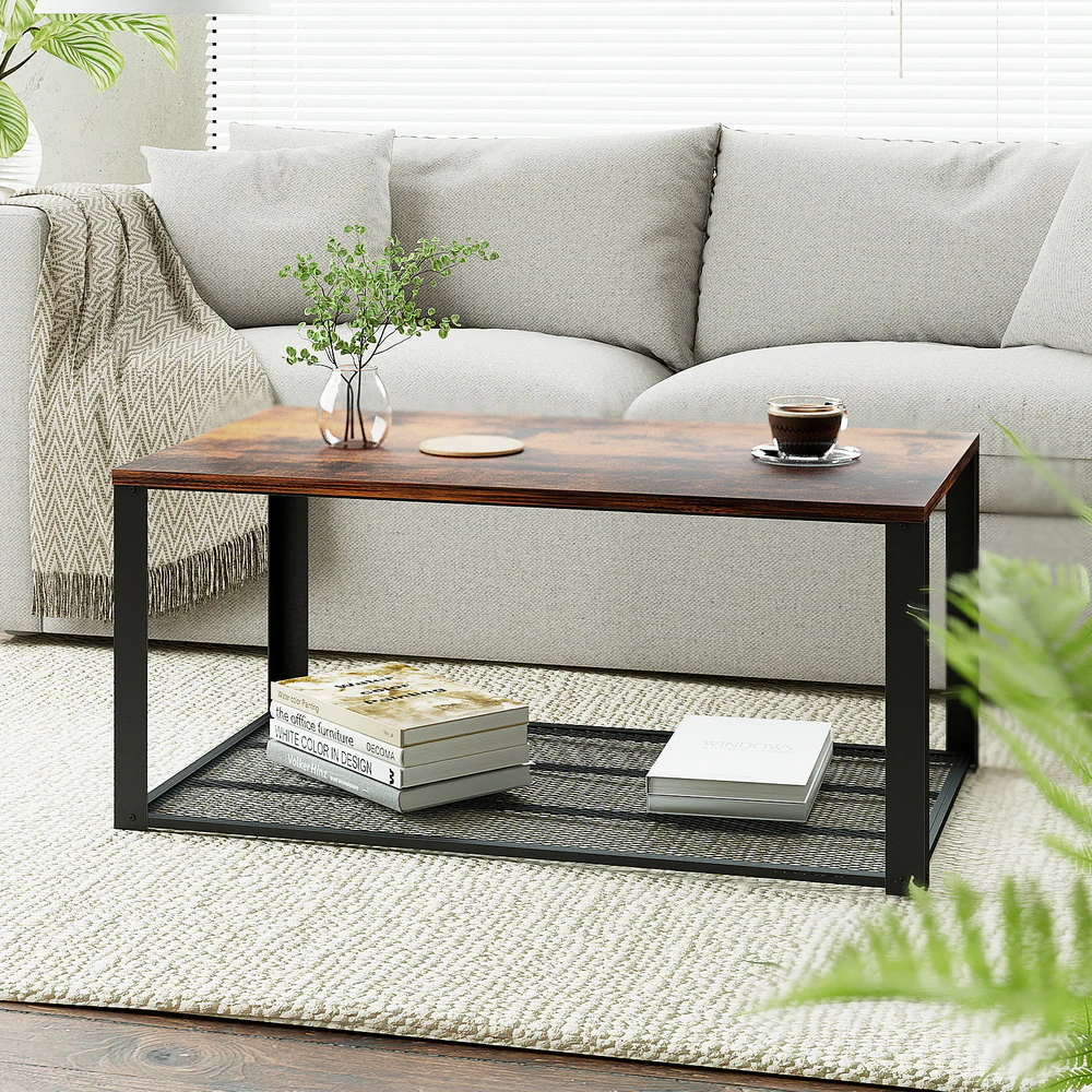 Coffee Table 2-Tier Rustic Brown 104CM - Image 7
