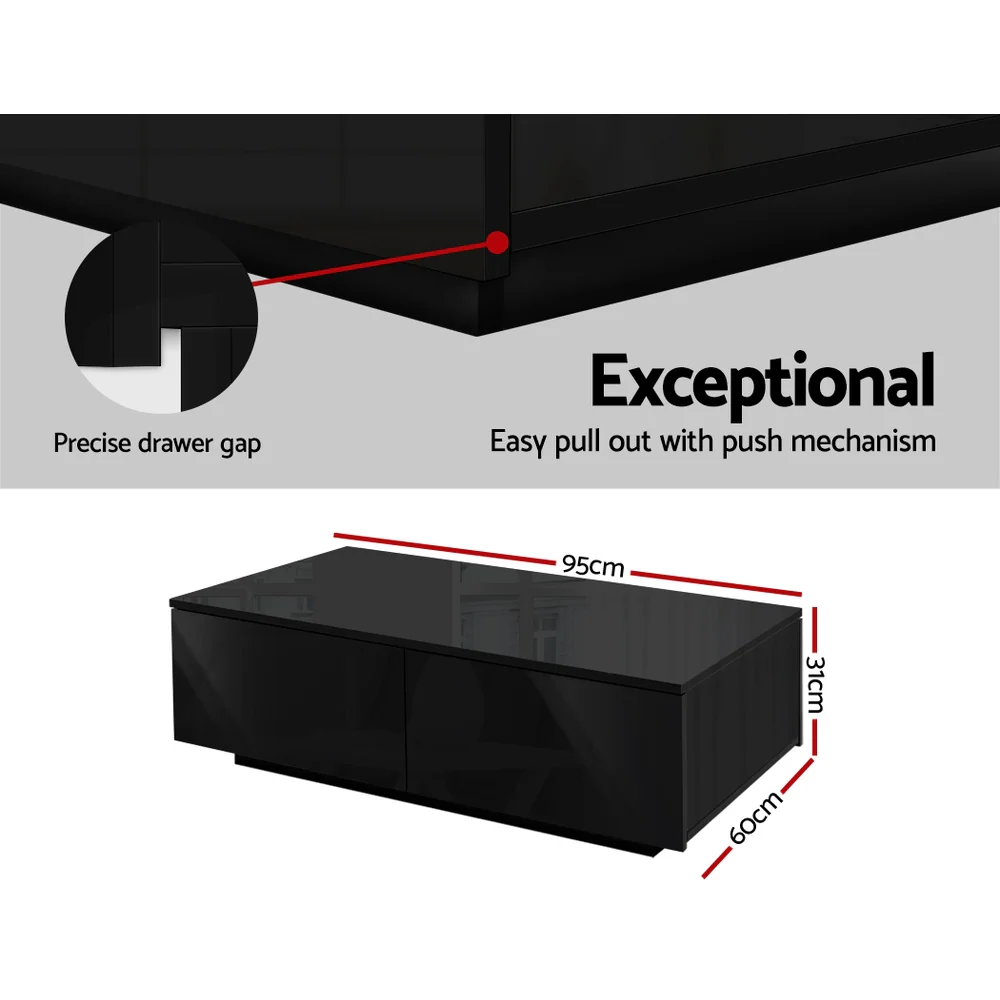 Coffee Table 4 Drawers Black Trevi - Image 6