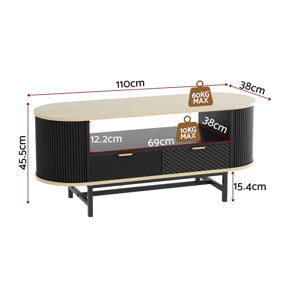 Coffee Table Drawer Shelf Wood&Black - Image 2