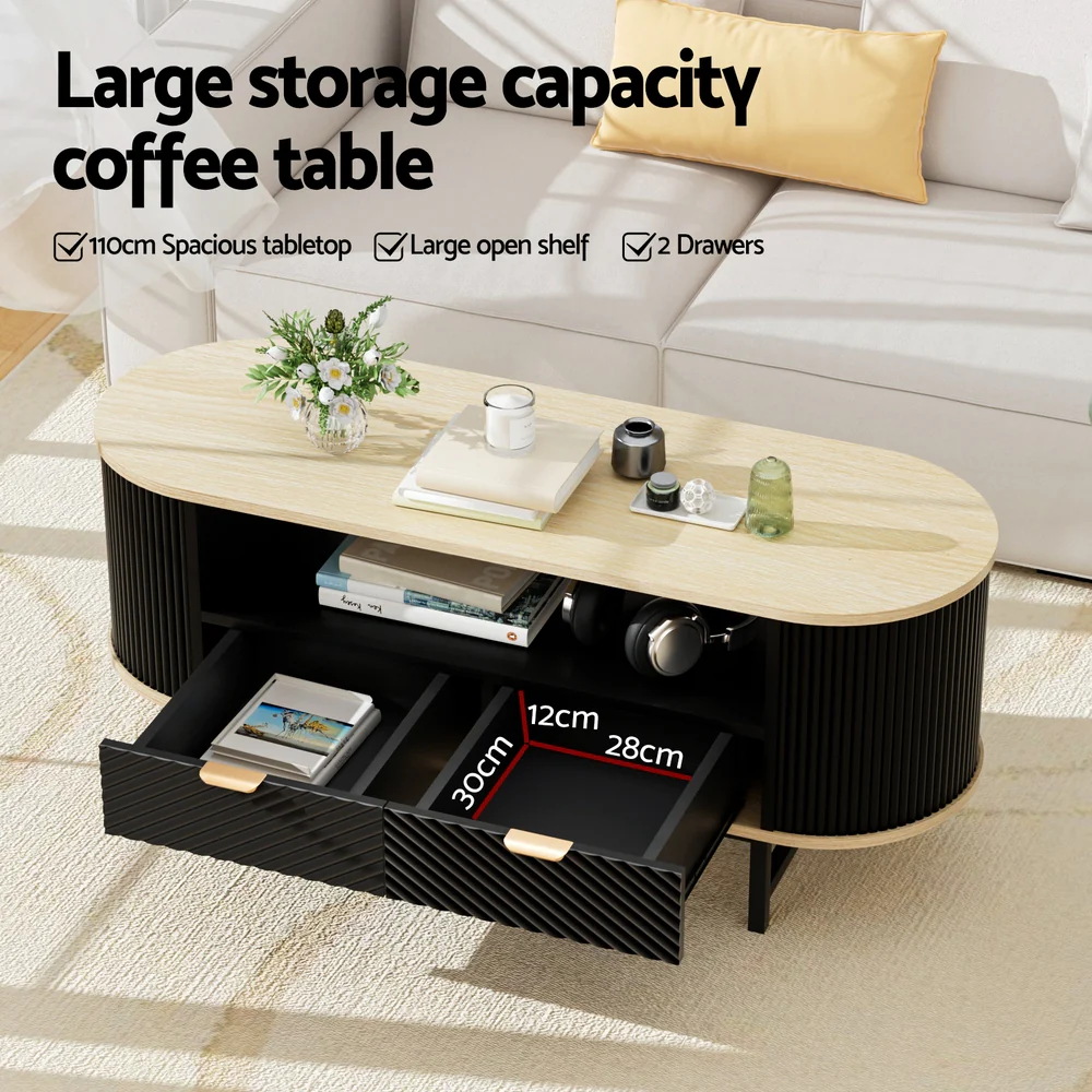 Coffee Table Drawer Shelf Wood&Black - Image 4